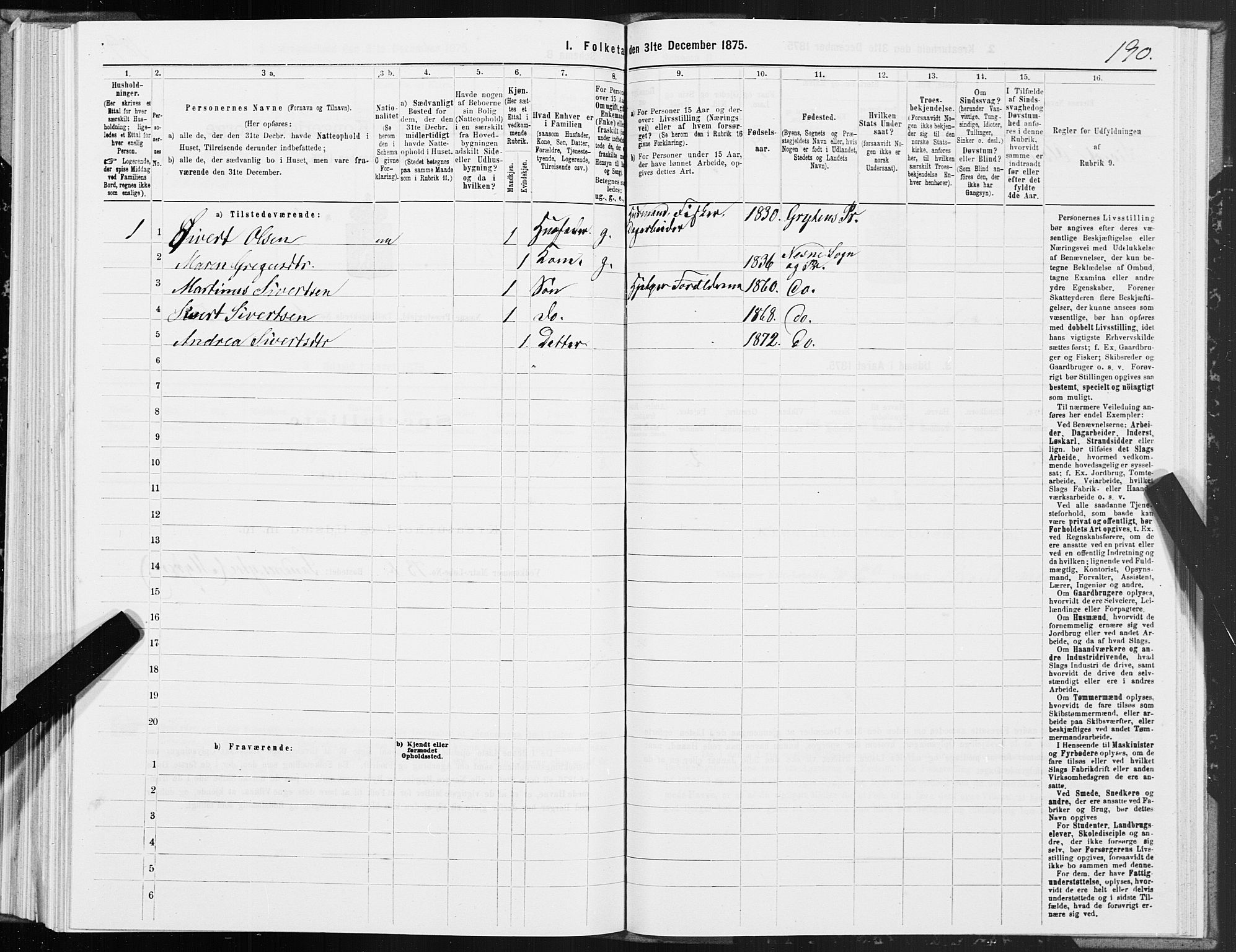 SAT, 1875 census for 1828P Nesna, 1875, p. 1190