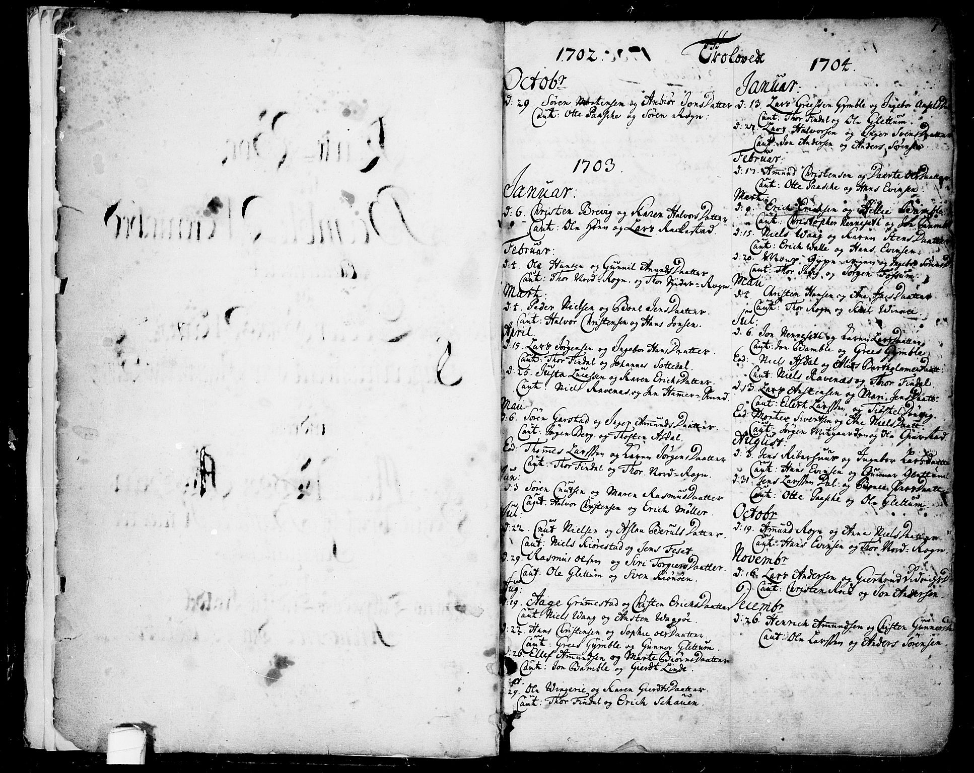 Bamble kirkebøker, SAKO/A-253/F/Fa/L0001: Parish register (official) no. I 1, 1702-1774, p. 0-1