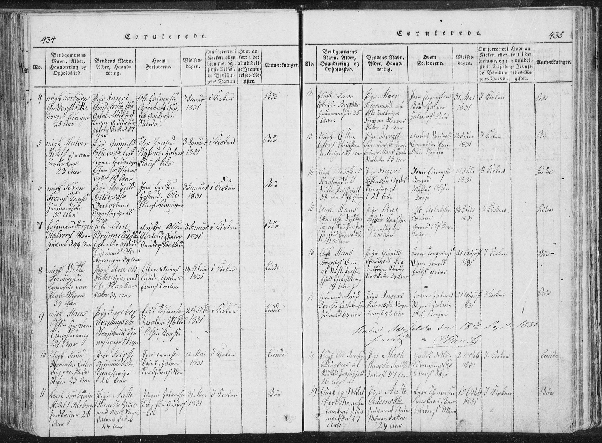Bø kirkebøker, SAKO/A-257/F/Fa/L0006: Parish register (official) no. 6, 1815-1831, p. 434-435
