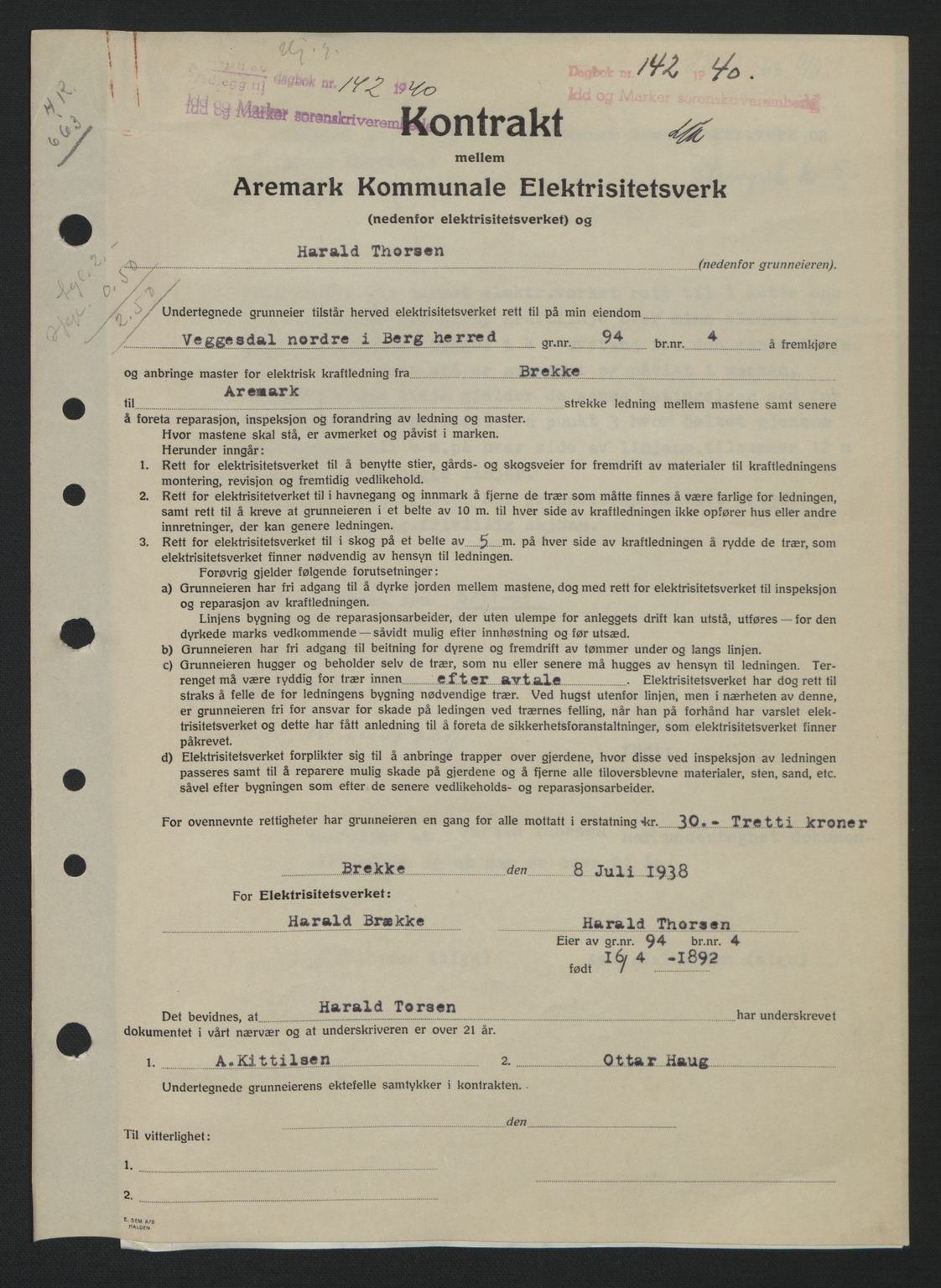 Idd og Marker sorenskriveri, AV/SAO-A-10283/G/Gb/Gbb/L0004: Mortgage book no. A4, 1940-1941, Diary no: : 142/1940