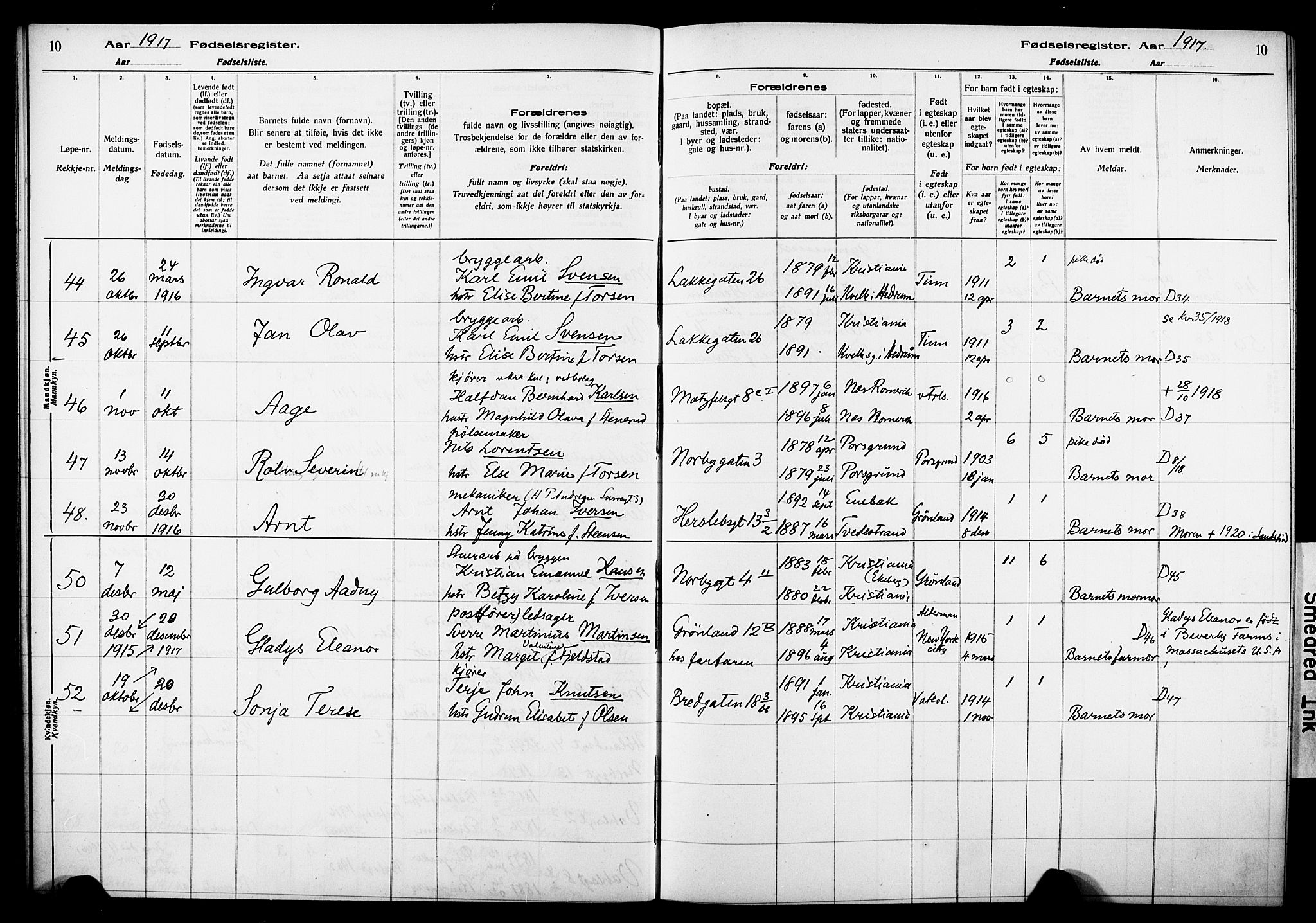 Wexel prestekontor Kirkebøker, AV/SAO-A-10879/J/L0001: Birth register no. 1, 1916-1930, p. 10