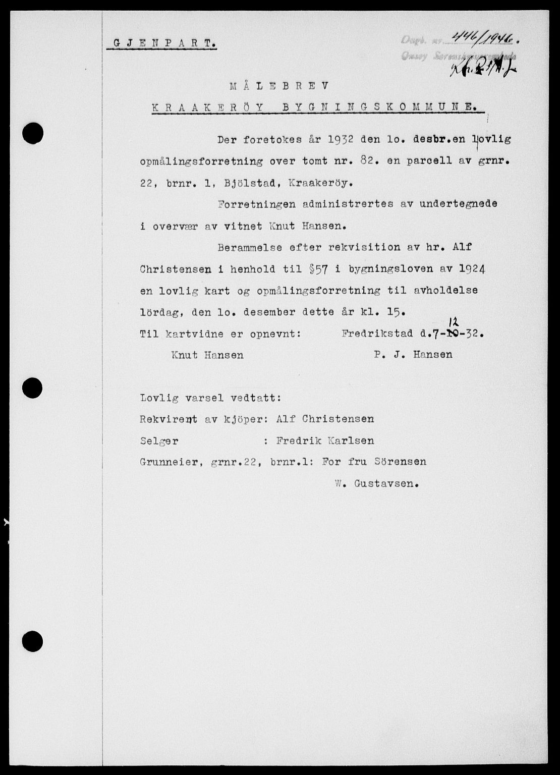 Onsøy sorenskriveri, SAO/A-10474/G/Ga/Gab/L0015: Mortgage book no. II A-15, 1945-1946, Diary no: : 446/1946