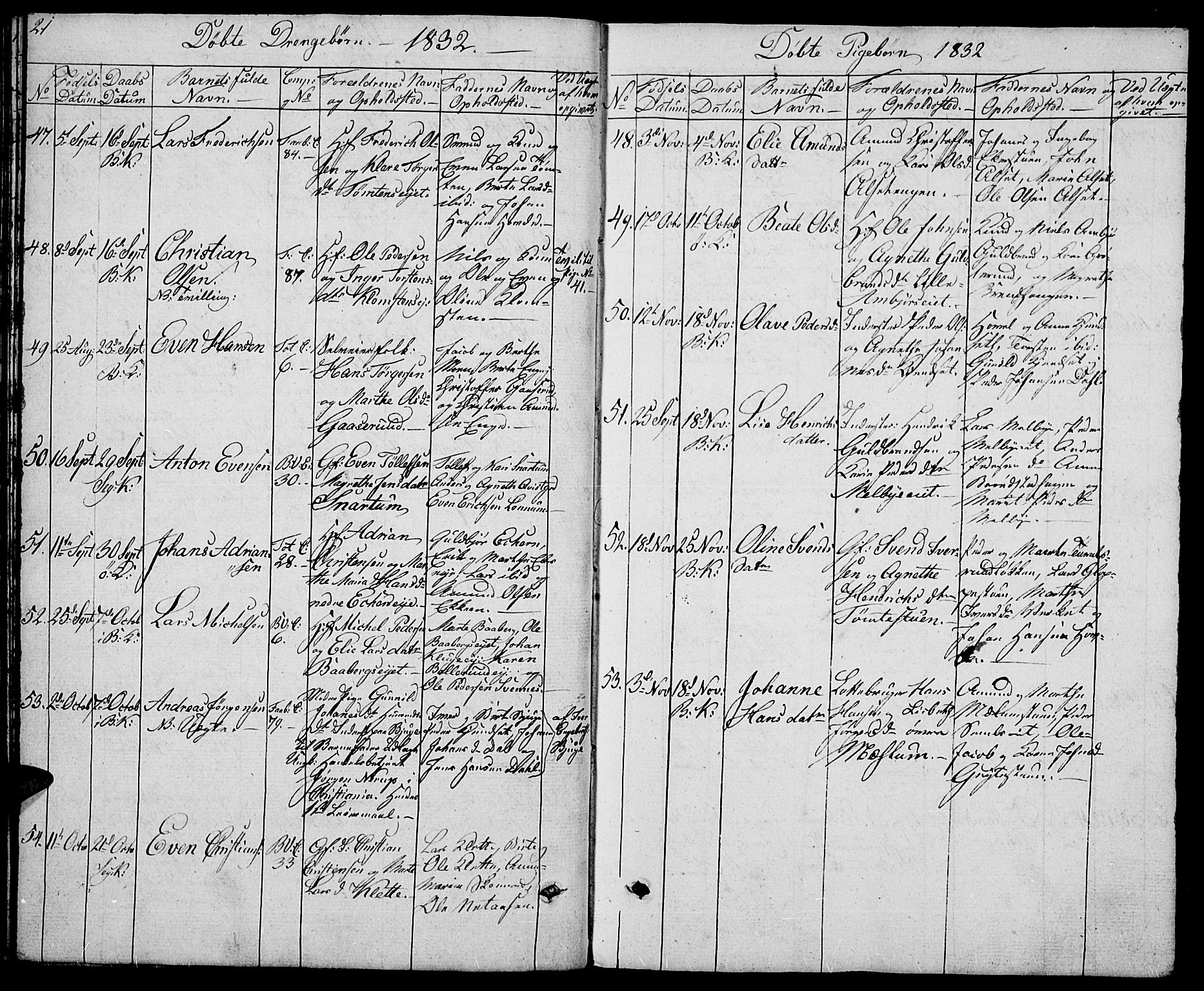 Biri prestekontor, SAH/PREST-096/H/Ha/Hab/L0002: Parish register (copy) no. 2, 1828-1842, p. 21