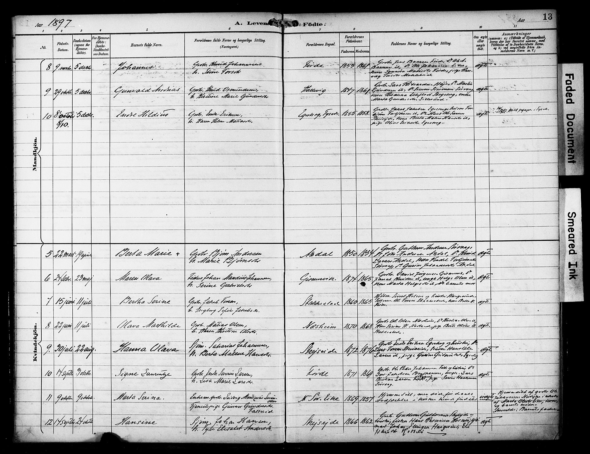 Avaldsnes sokneprestkontor, SAST/A -101851/H/Ha/Haa/L0016: Parish register (official) no. A 16, 1893-1918, p. 13