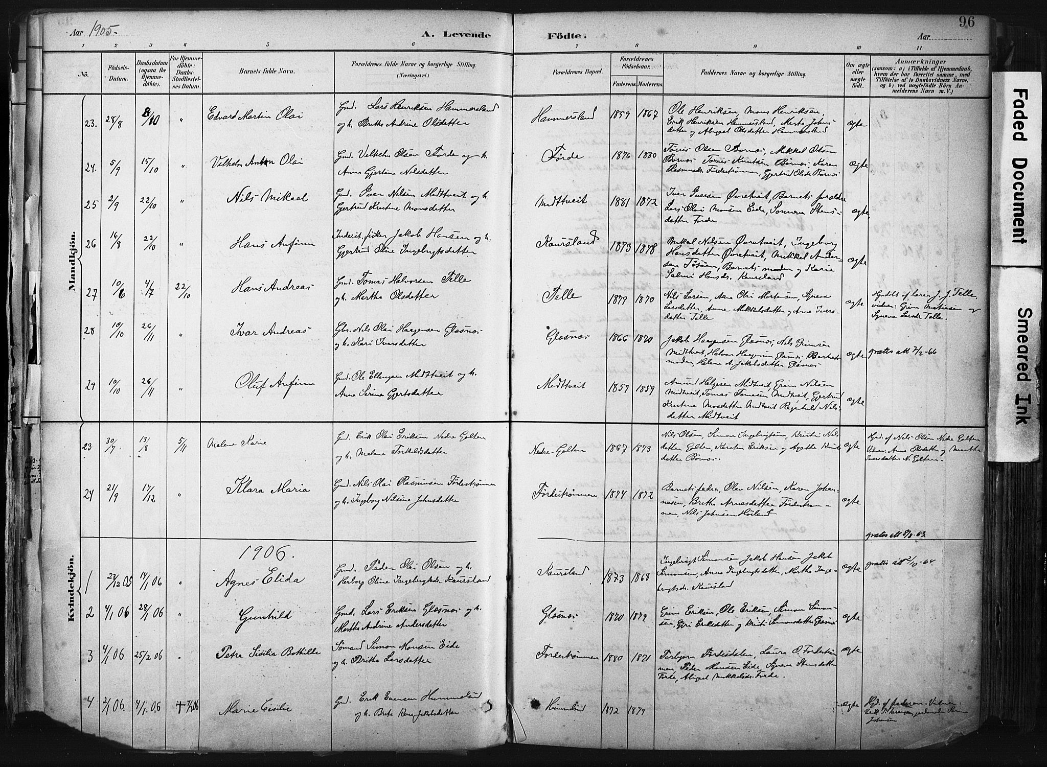Sund sokneprestembete, SAB/A-99930: Parish register (official) no. B 1, 1882-1907, p. 96