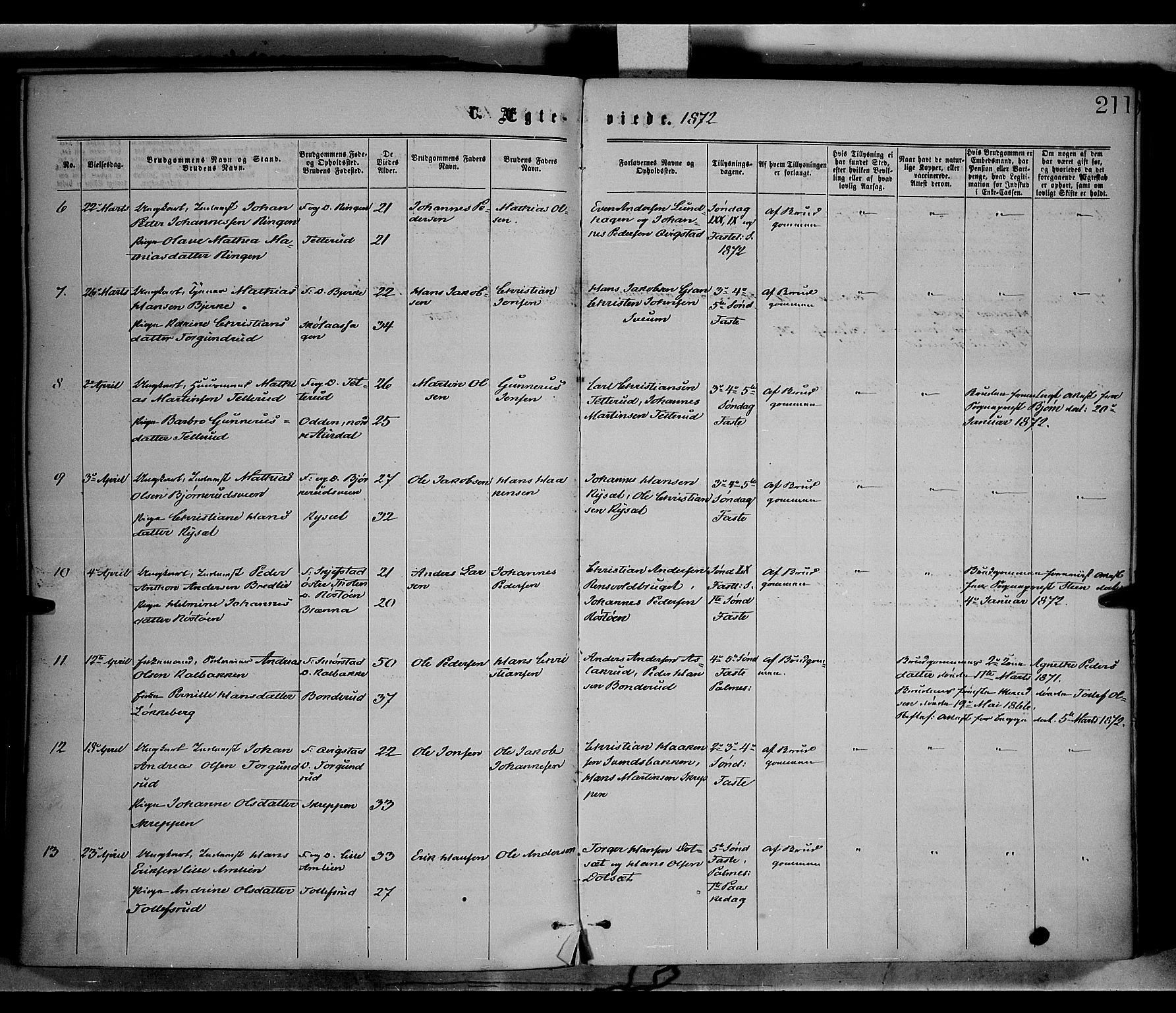 Vestre Toten prestekontor, AV/SAH-PREST-108/H/Ha/Haa/L0008: Parish register (official) no. 8, 1870-1877, p. 211