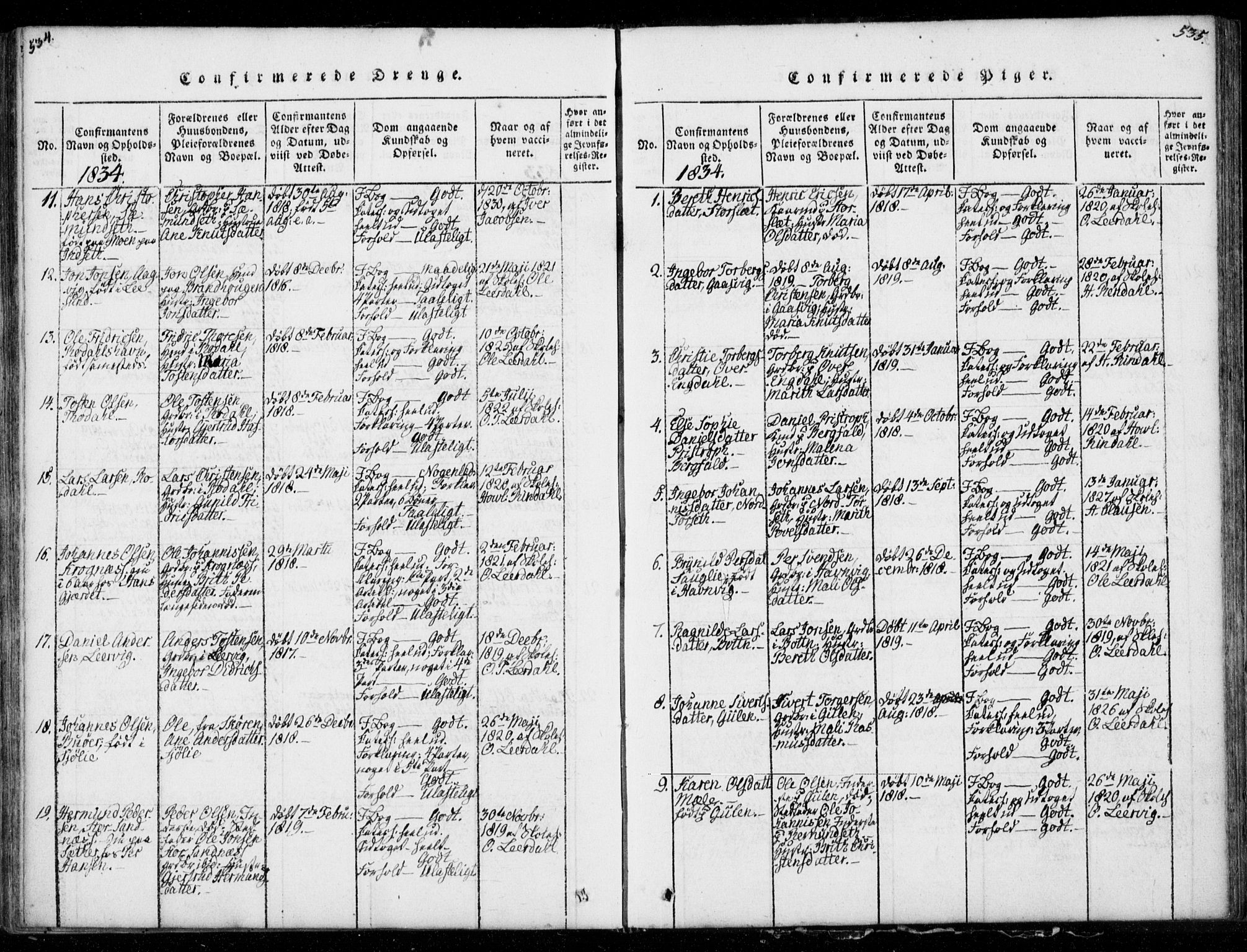 Ministerialprotokoller, klokkerbøker og fødselsregistre - Møre og Romsdal, AV/SAT-A-1454/578/L0903: Parish register (official) no. 578A02, 1819-1838, p. 534-535