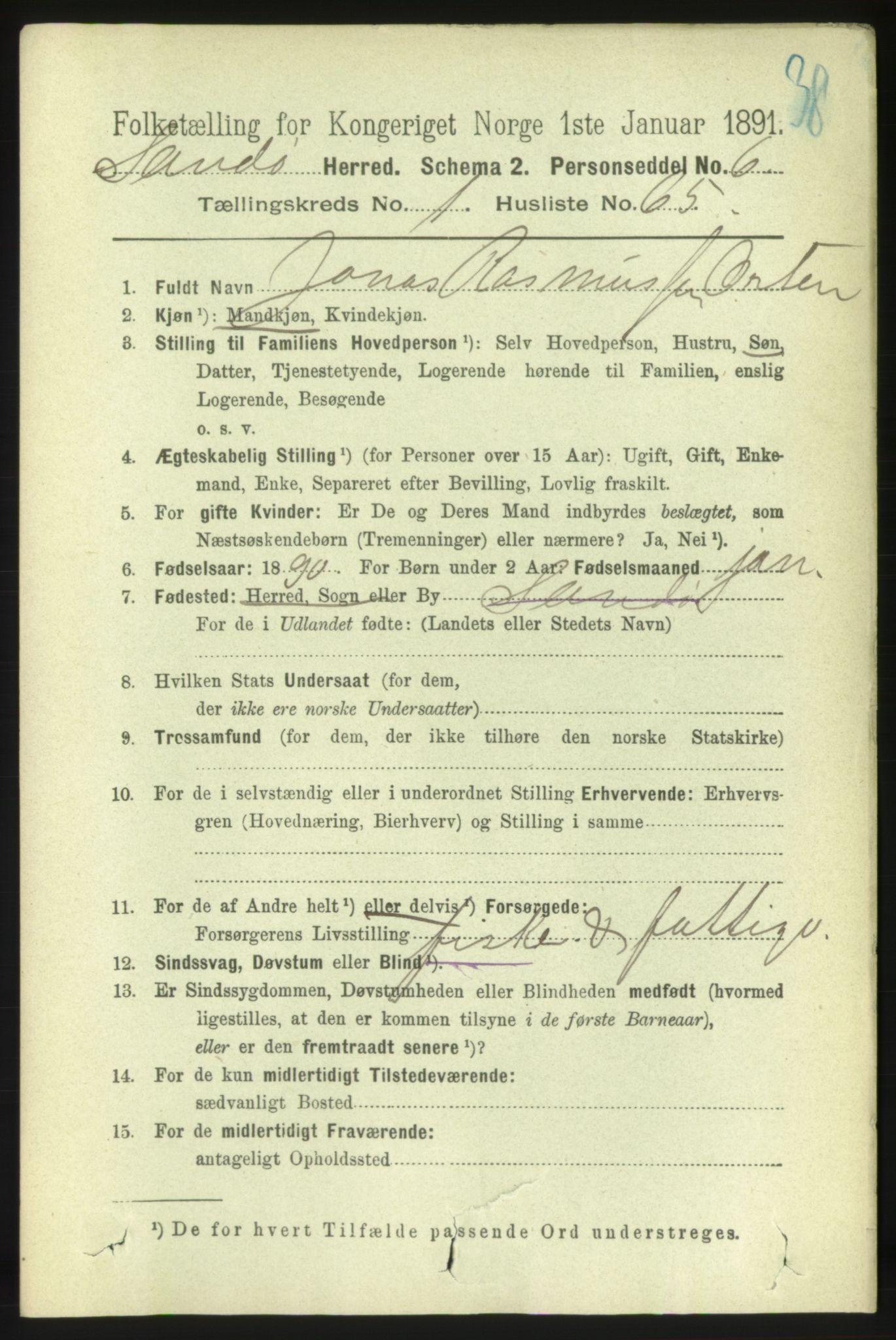 RA, 1891 census for 1546 Sandøy, 1891, p. 463