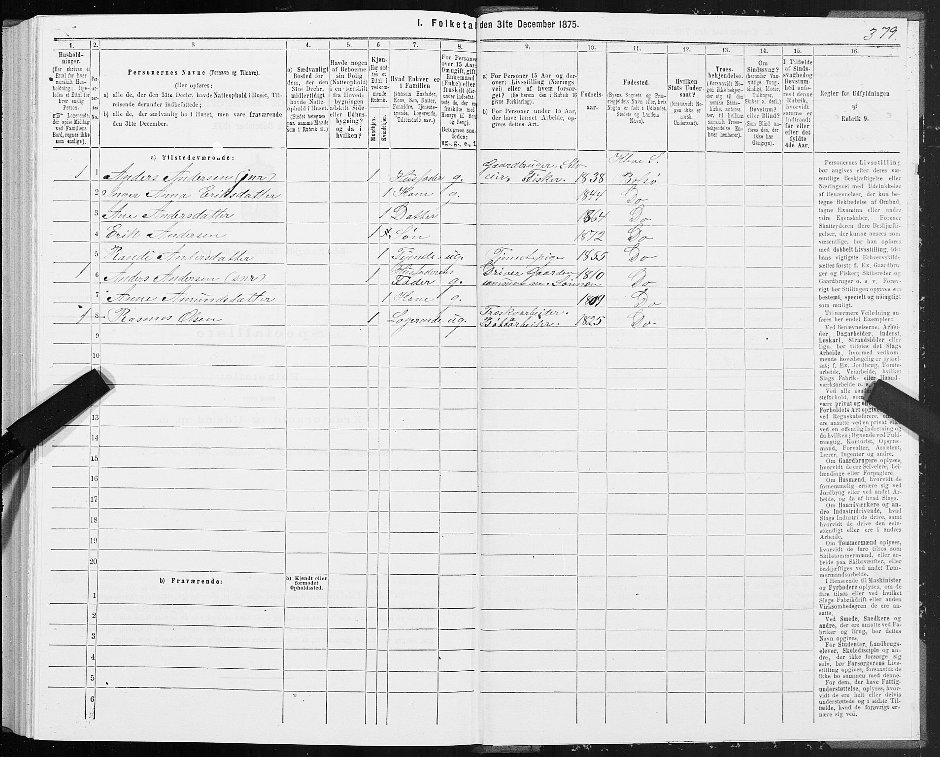 SAT, 1875 census for 1544P Bolsøy, 1875, p. 3379