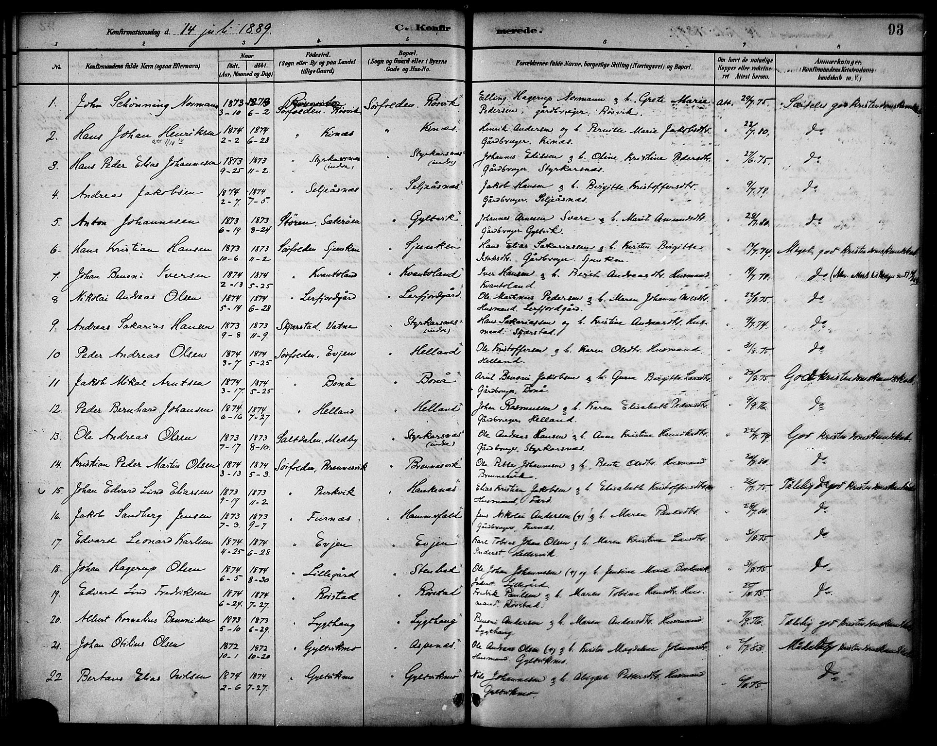 Ministerialprotokoller, klokkerbøker og fødselsregistre - Nordland, AV/SAT-A-1459/854/L0777: Parish register (official) no. 854A01 /1, 1883-1891, p. 93