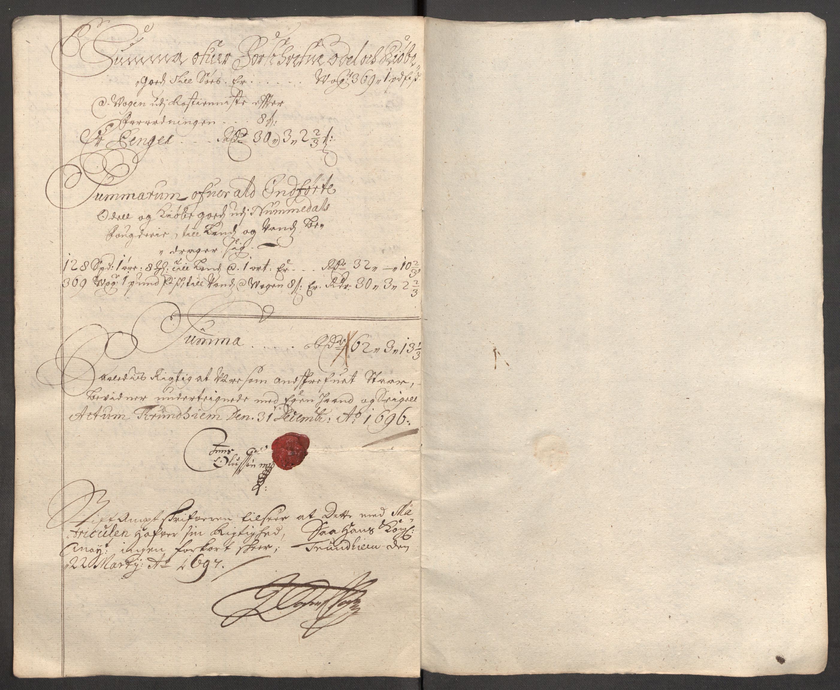 Rentekammeret inntil 1814, Reviderte regnskaper, Fogderegnskap, RA/EA-4092/R64/L4425: Fogderegnskap Namdal, 1696-1698, p. 41