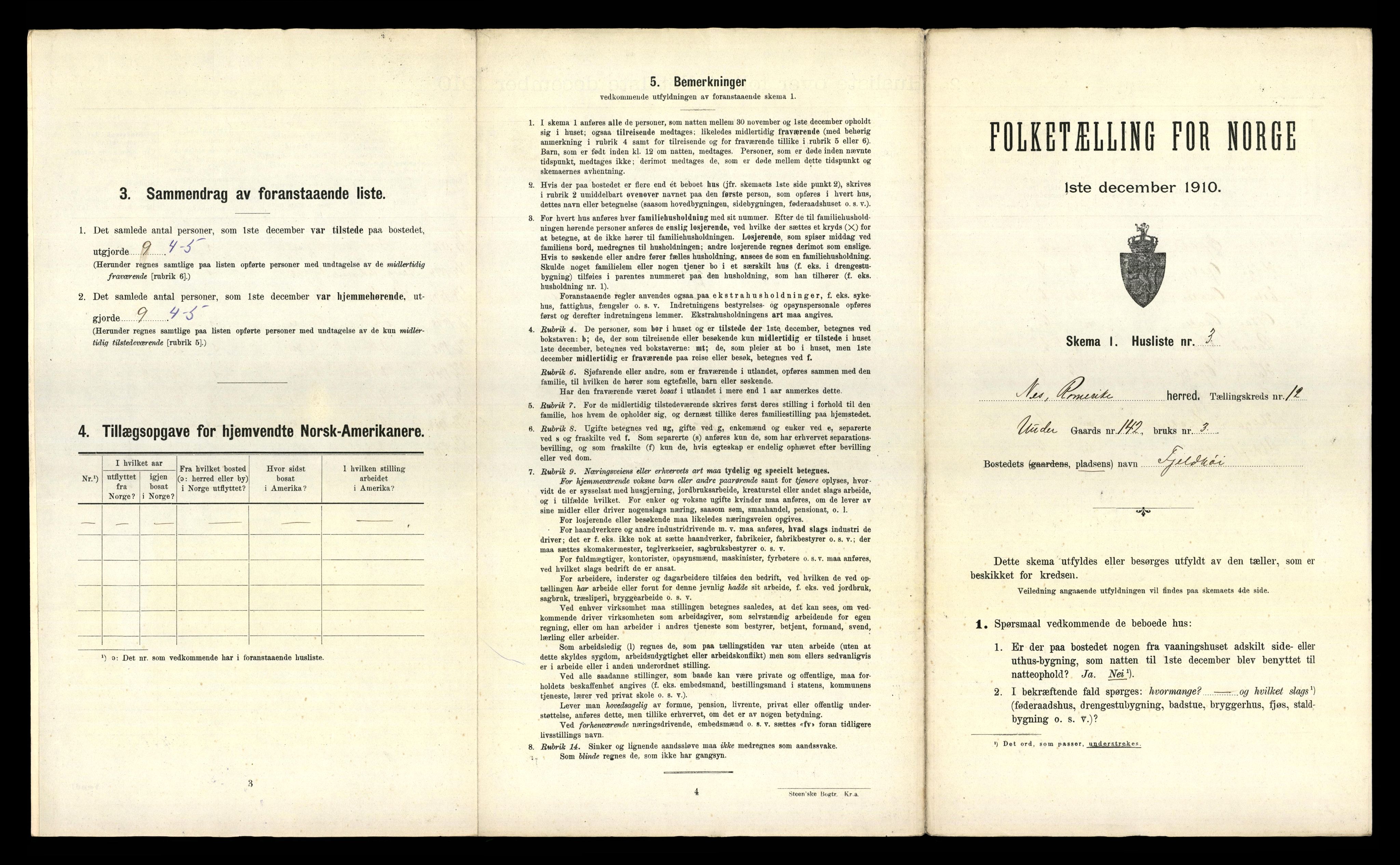 RA, 1910 census for Nes, 1910, p. 1670