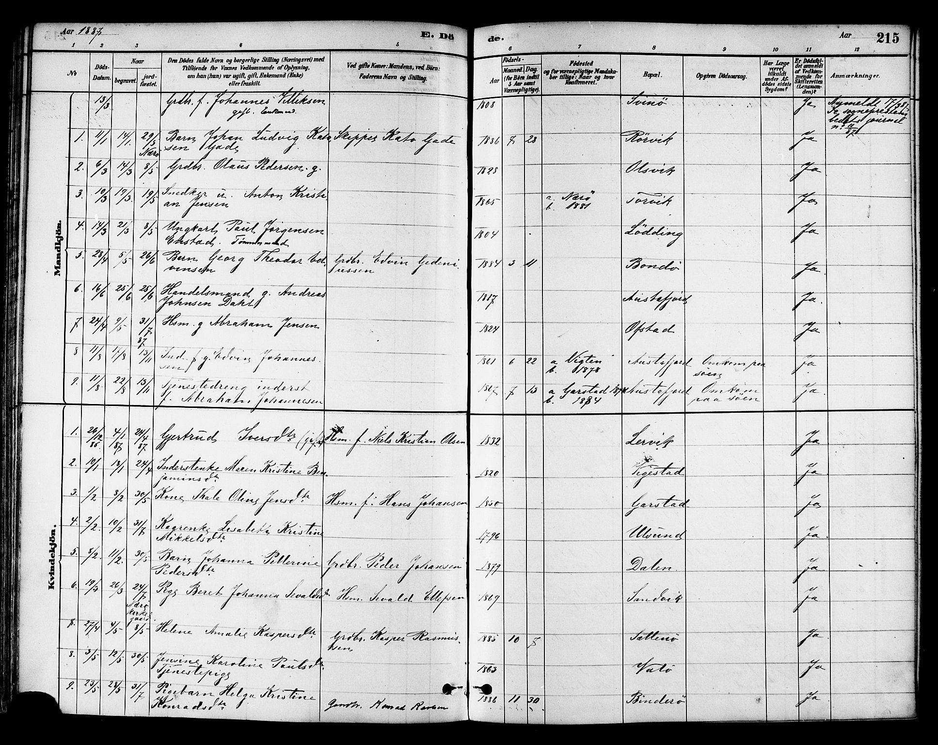 Ministerialprotokoller, klokkerbøker og fødselsregistre - Nord-Trøndelag, SAT/A-1458/786/L0686: Parish register (official) no. 786A02, 1880-1887, p. 215