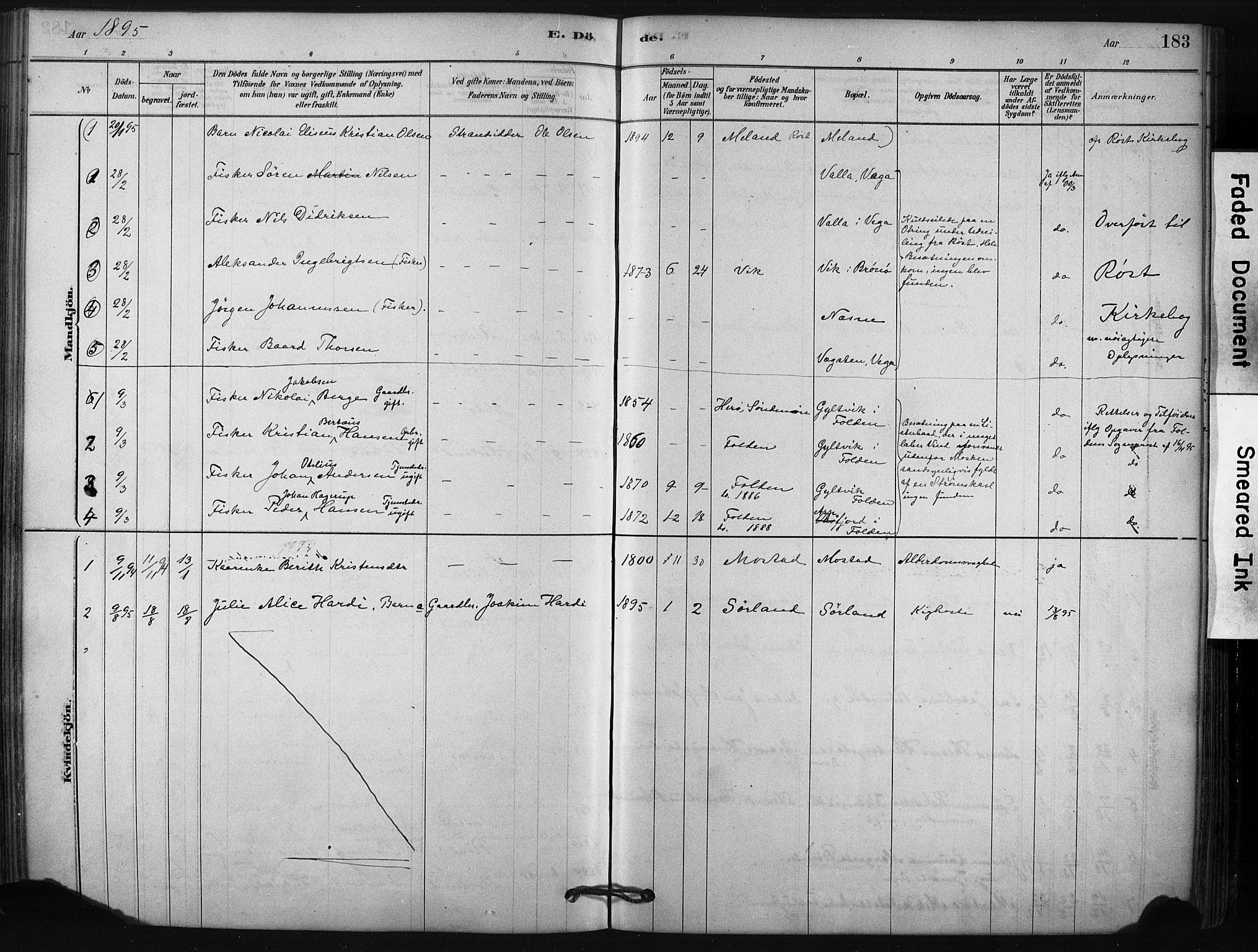 Ministerialprotokoller, klokkerbøker og fødselsregistre - Nordland, AV/SAT-A-1459/807/L0122: Parish register (official) no. 807A05, 1880-1902, p. 183