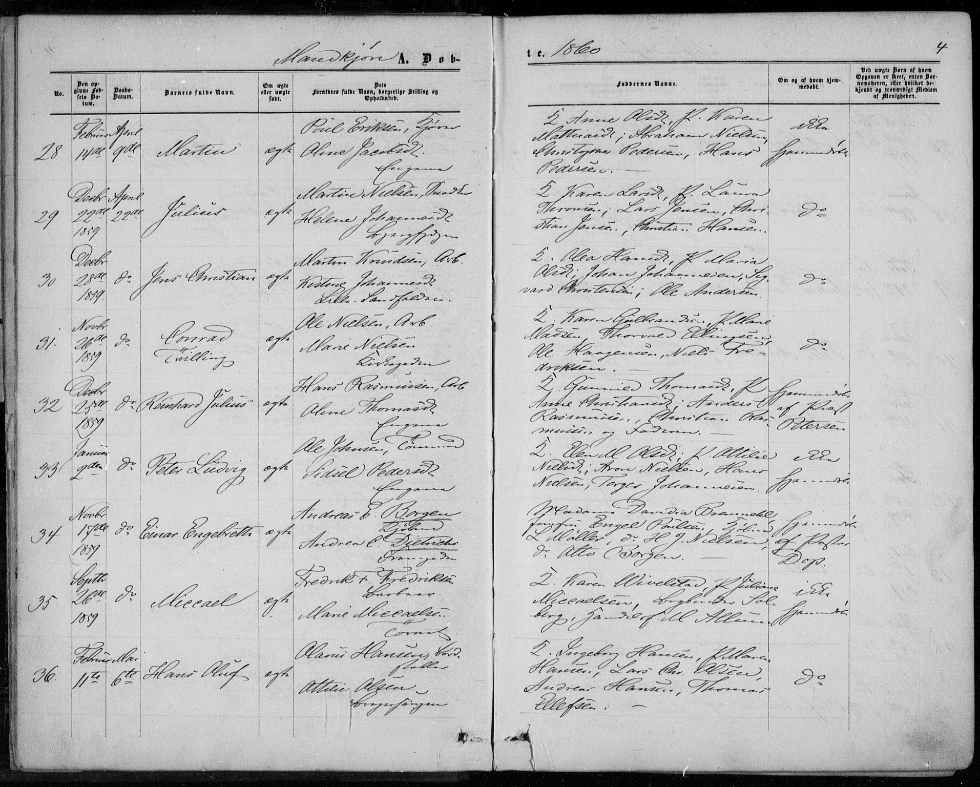 Bragernes kirkebøker, AV/SAKO-A-6/F/Fb/L0003: Parish register (official) no. II 3, 1860-1868, p. 4