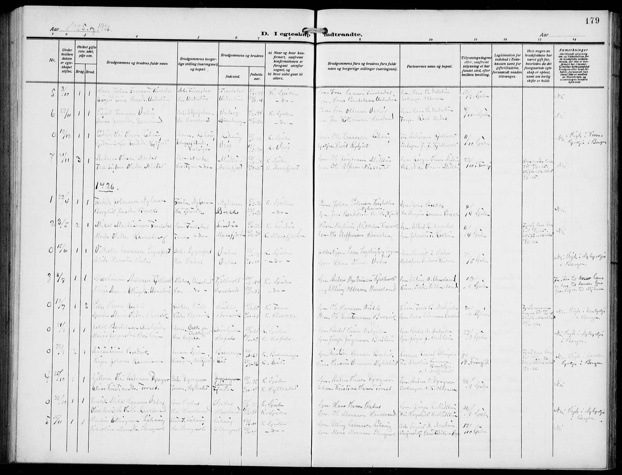 Gulen sokneprestembete, AV/SAB-A-80201/H/Hab/Habb/L0004: Parish register (copy) no. B 4, 1908-1936, p. 179