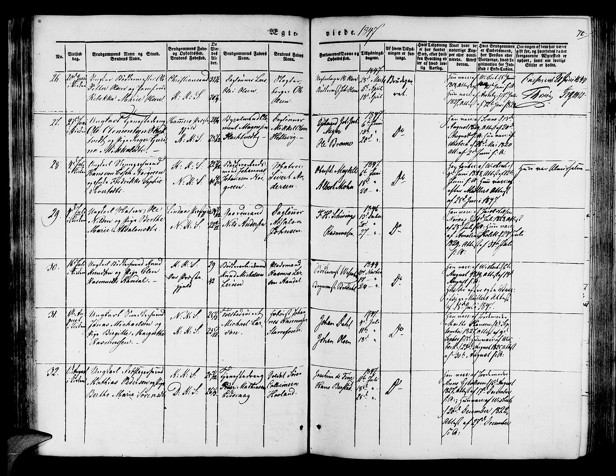 Korskirken sokneprestembete, SAB/A-76101/H/Hab: Parish register (copy) no. D 1, 1840-1867, p. 70