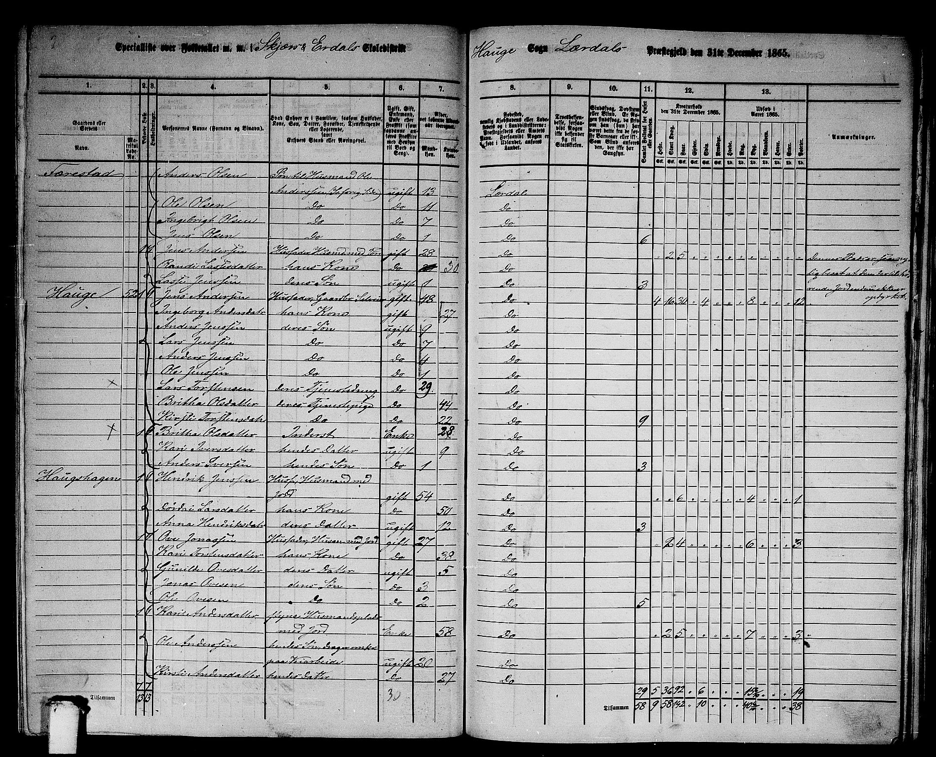 RA, 1865 census for Lærdal, 1865, p. 123