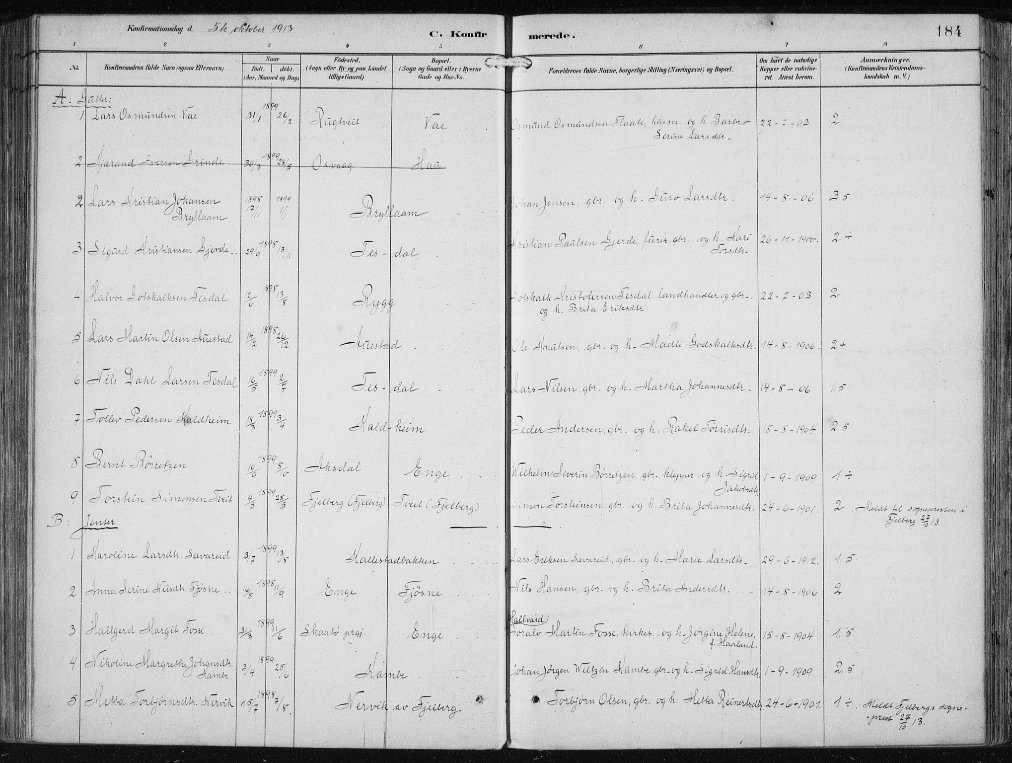 Etne sokneprestembete, SAB/A-75001/H/Haa: Parish register (official) no. B  1, 1879-1919, p. 184