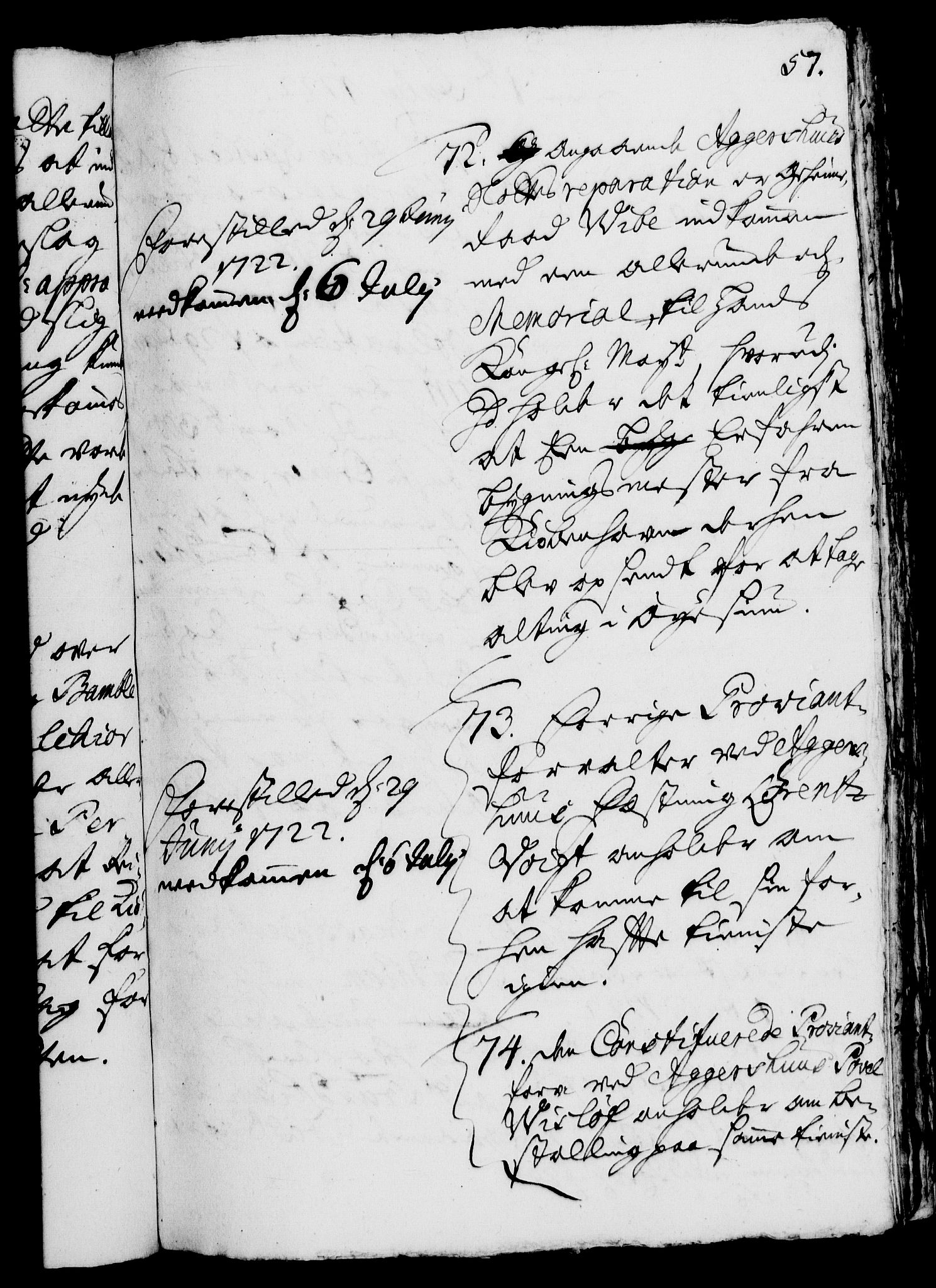 Rentekammeret, Kammerkanselliet, AV/RA-EA-3111/G/Gh/Gha/L0005: Norsk ekstraktmemorialprotokoll (merket RK 53.50), 1721-1723, p. 57