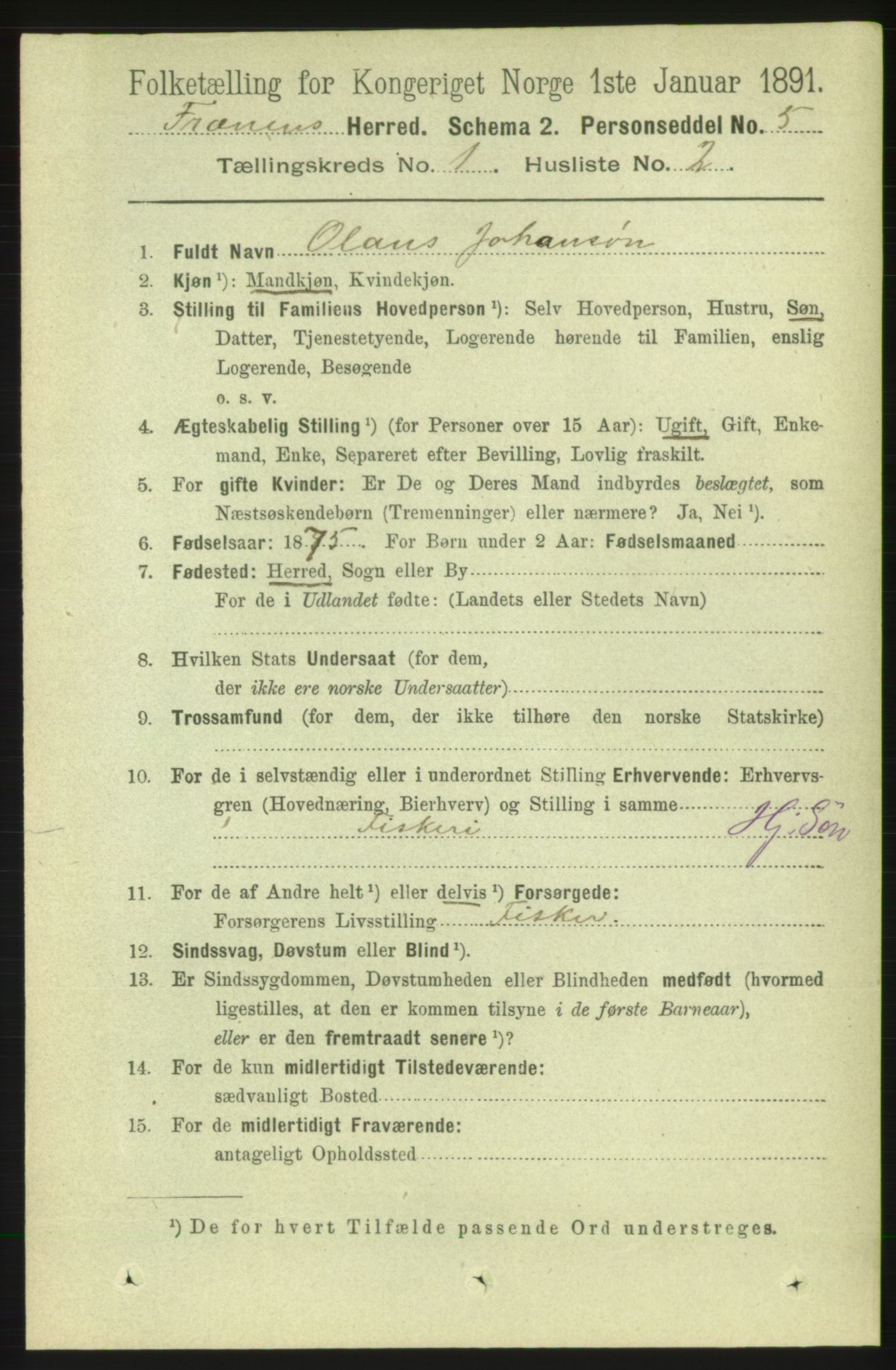 RA, 1891 census for 1548 Fræna, 1891, p. 100