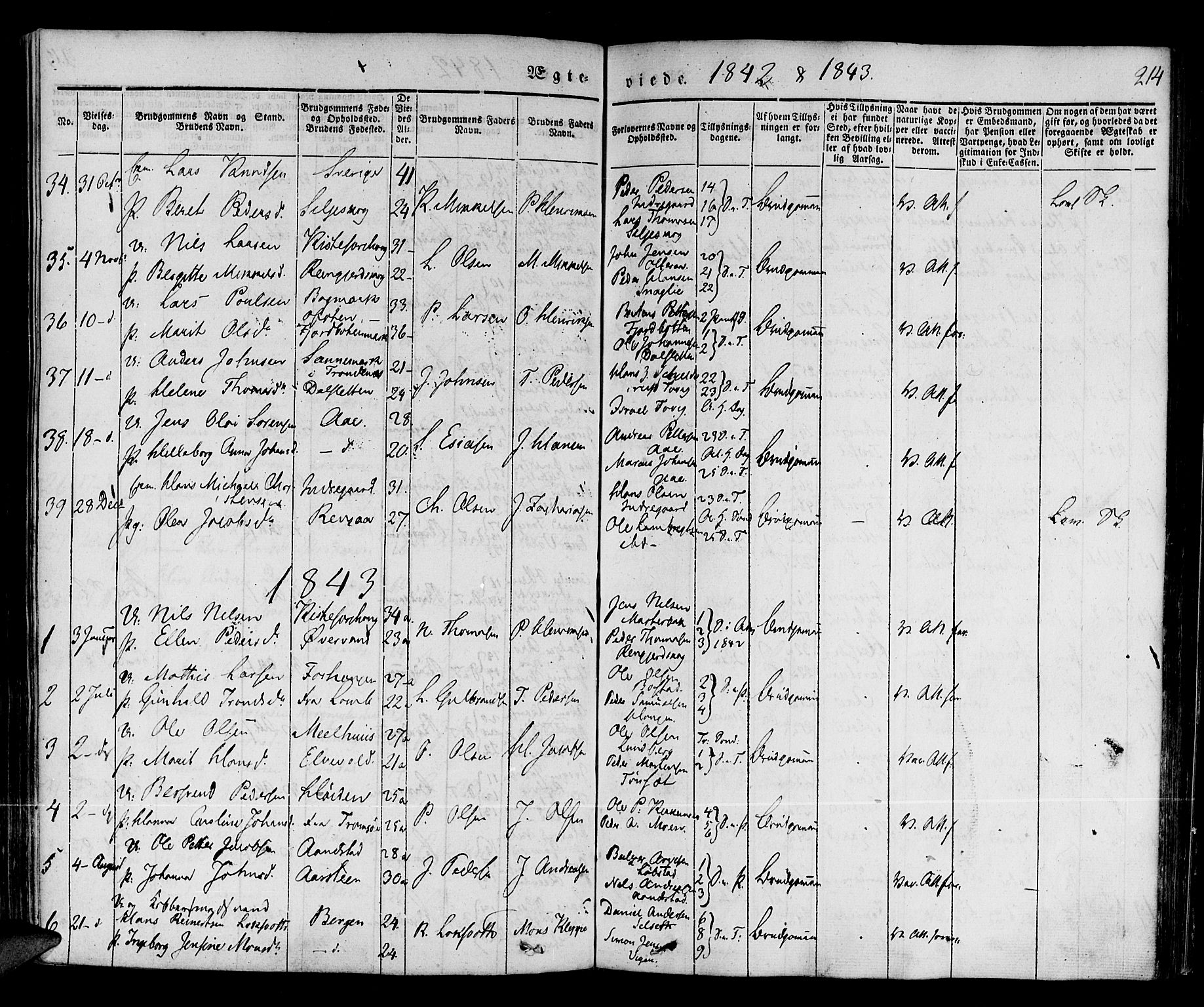 Ibestad sokneprestembete, SATØ/S-0077/H/Ha/Haa/L0006kirke: Parish register (official) no. 6, 1837-1850, p. 214