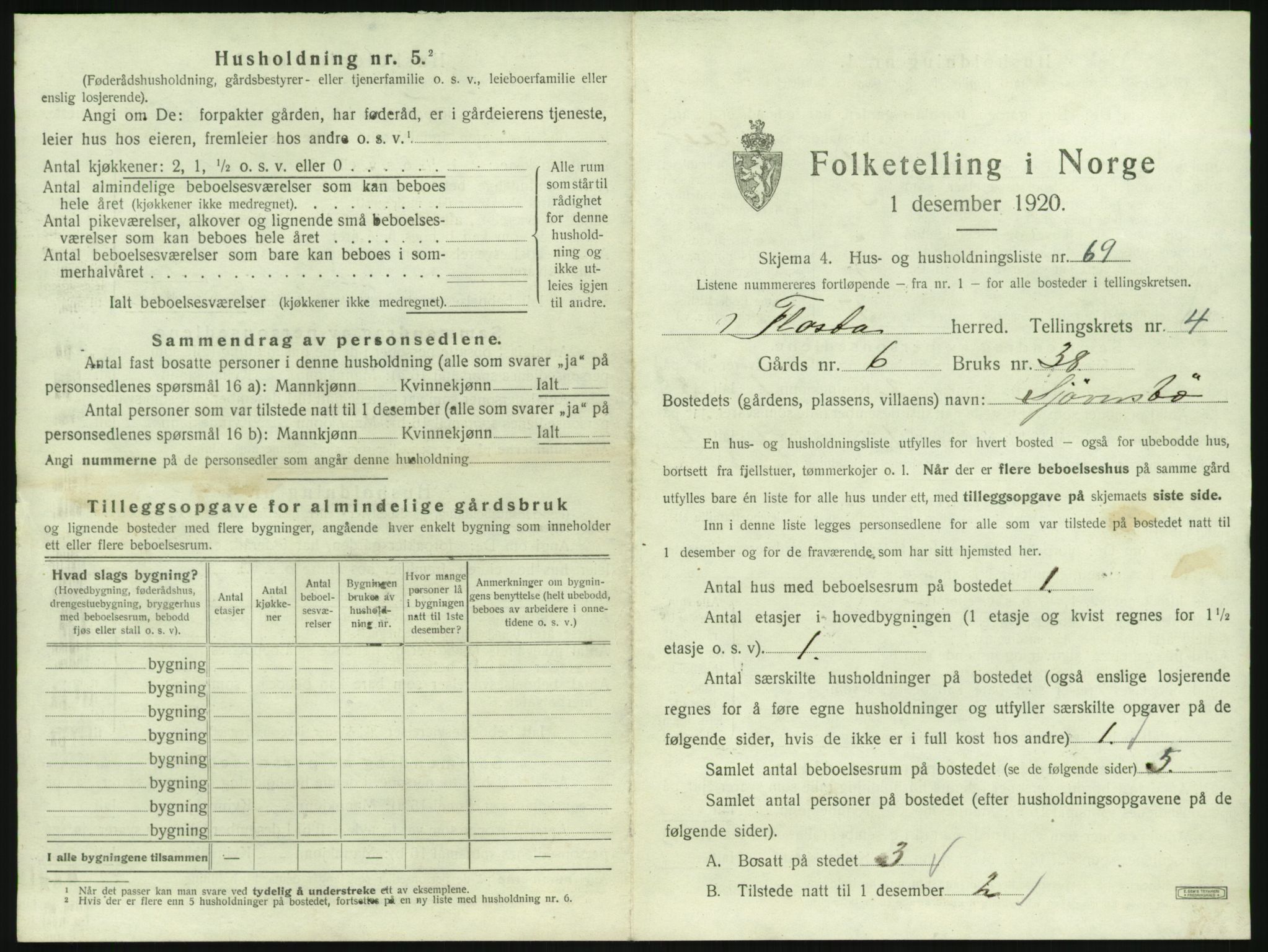 SAK, 1920 census for Flosta, 1920, p. 538