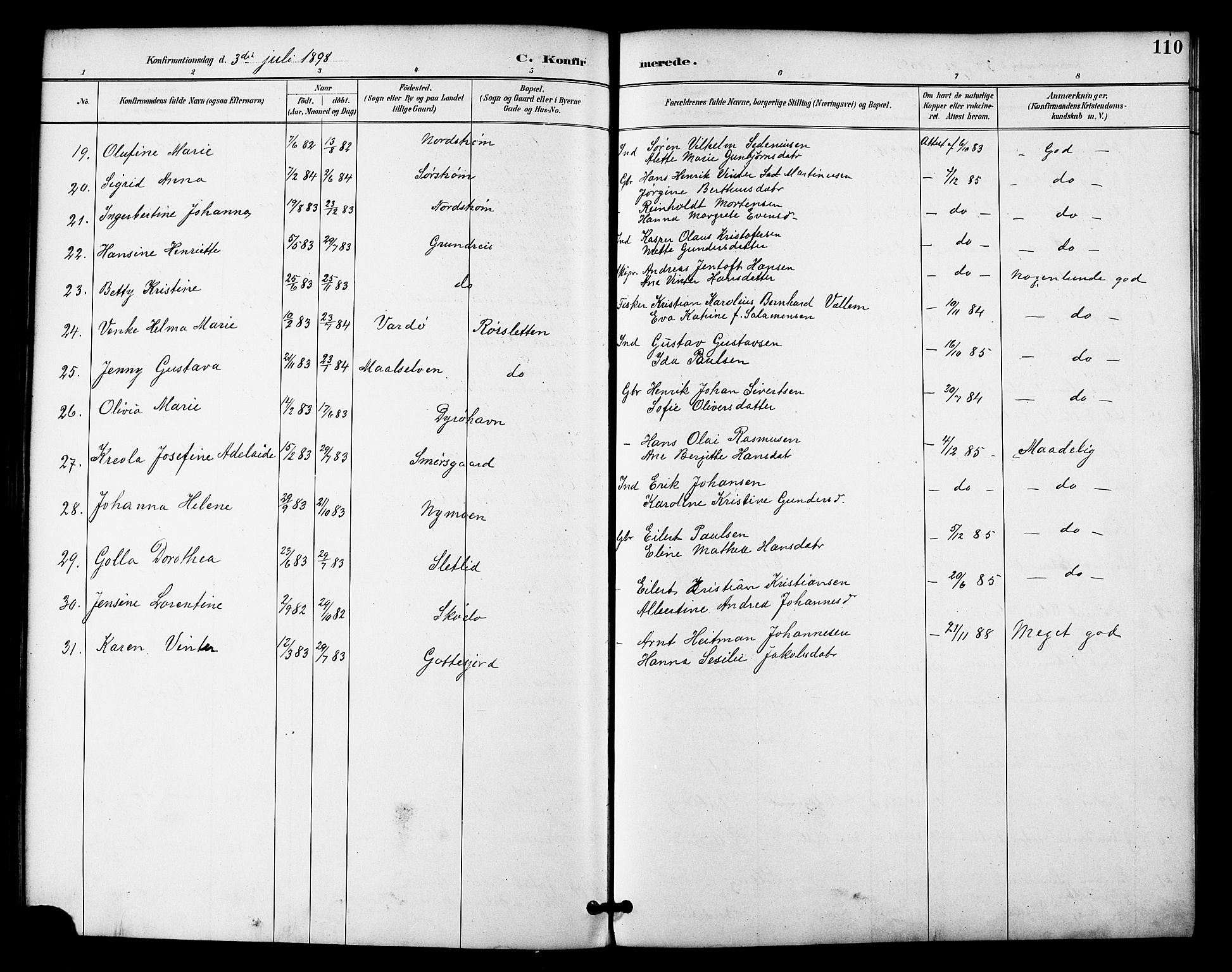 Tranøy sokneprestkontor, SATØ/S-1313/I/Ia/Iab/L0022klokker: Parish register (copy) no. 22, 1887-1912, p. 110