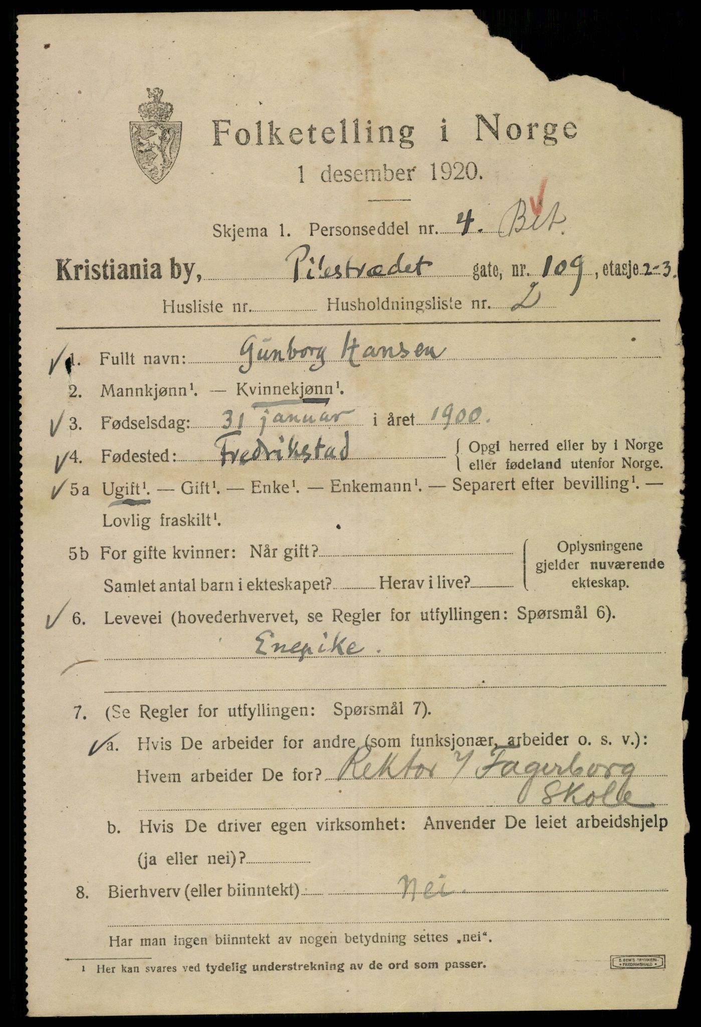 SAO, 1920 census for Kristiania, 1920, p. 453201