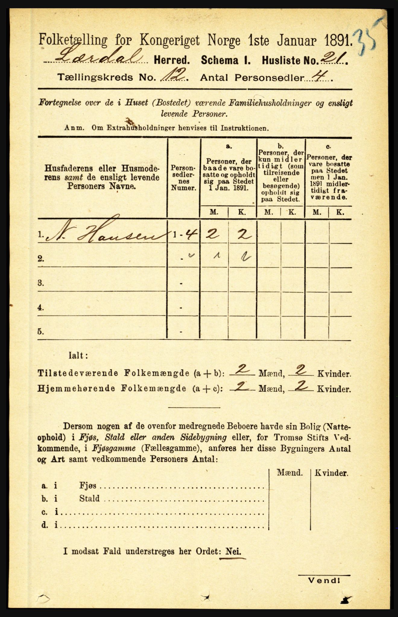 RA, 1891 census for 1422 Lærdal, 1891, p. 2539