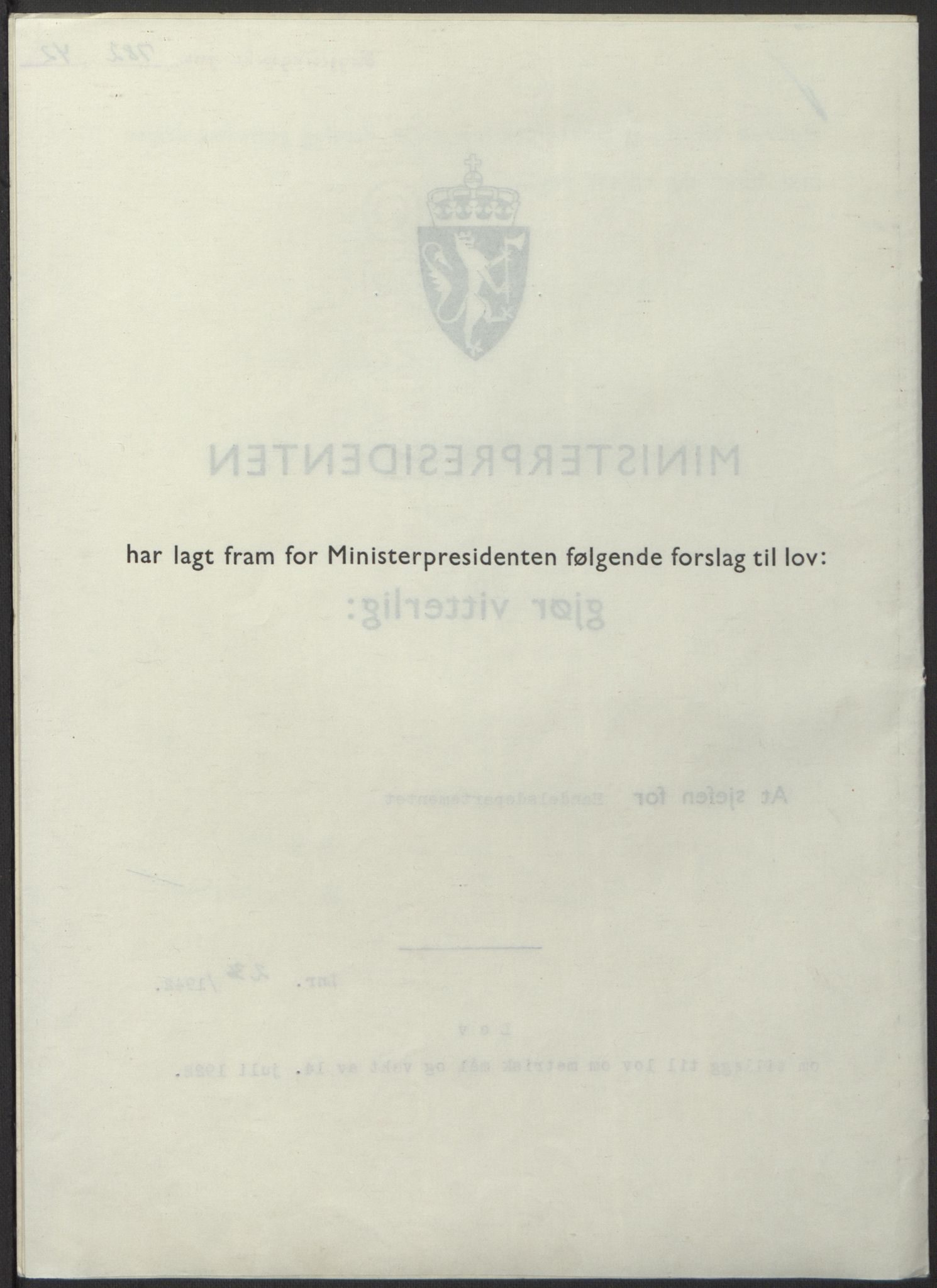 NS-administrasjonen 1940-1945 (Statsrådsekretariatet, de kommisariske statsråder mm), RA/S-4279/D/Db/L0098: Lover II, 1942, p. 590