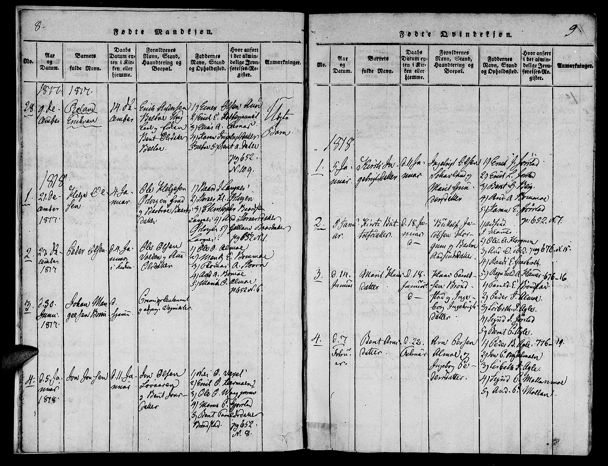 Ministerialprotokoller, klokkerbøker og fødselsregistre - Nord-Trøndelag, SAT/A-1458/749/L0479: Parish register (copy) no. 749C01, 1817-1829, p. 8-9