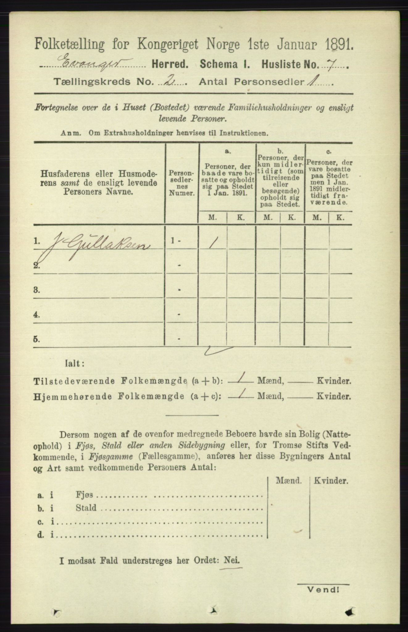 RA, 1891 census for 1237 Evanger, 1891, p. 261