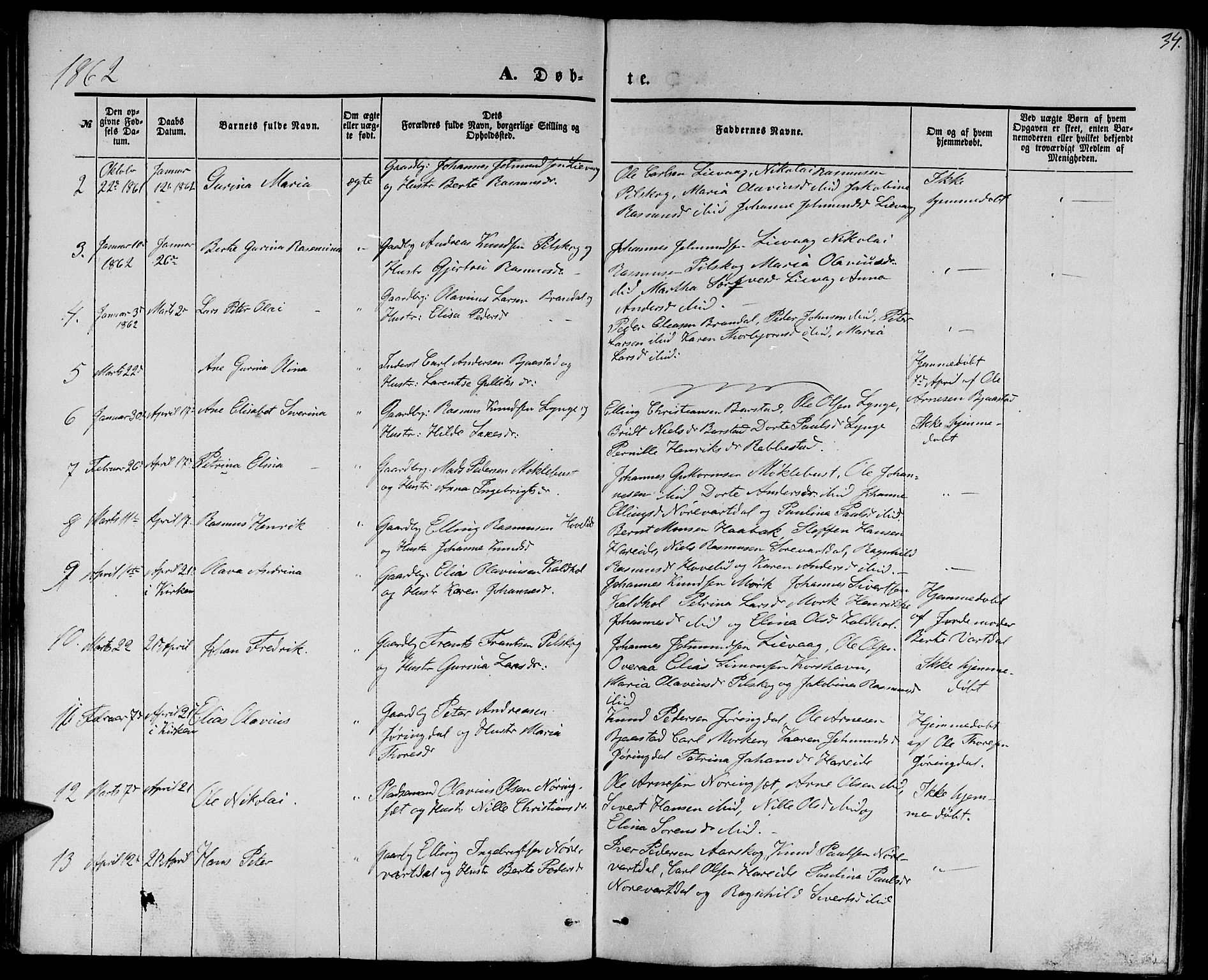 Ministerialprotokoller, klokkerbøker og fødselsregistre - Møre og Romsdal, AV/SAT-A-1454/510/L0124: Parish register (copy) no. 510C01, 1854-1877, p. 34