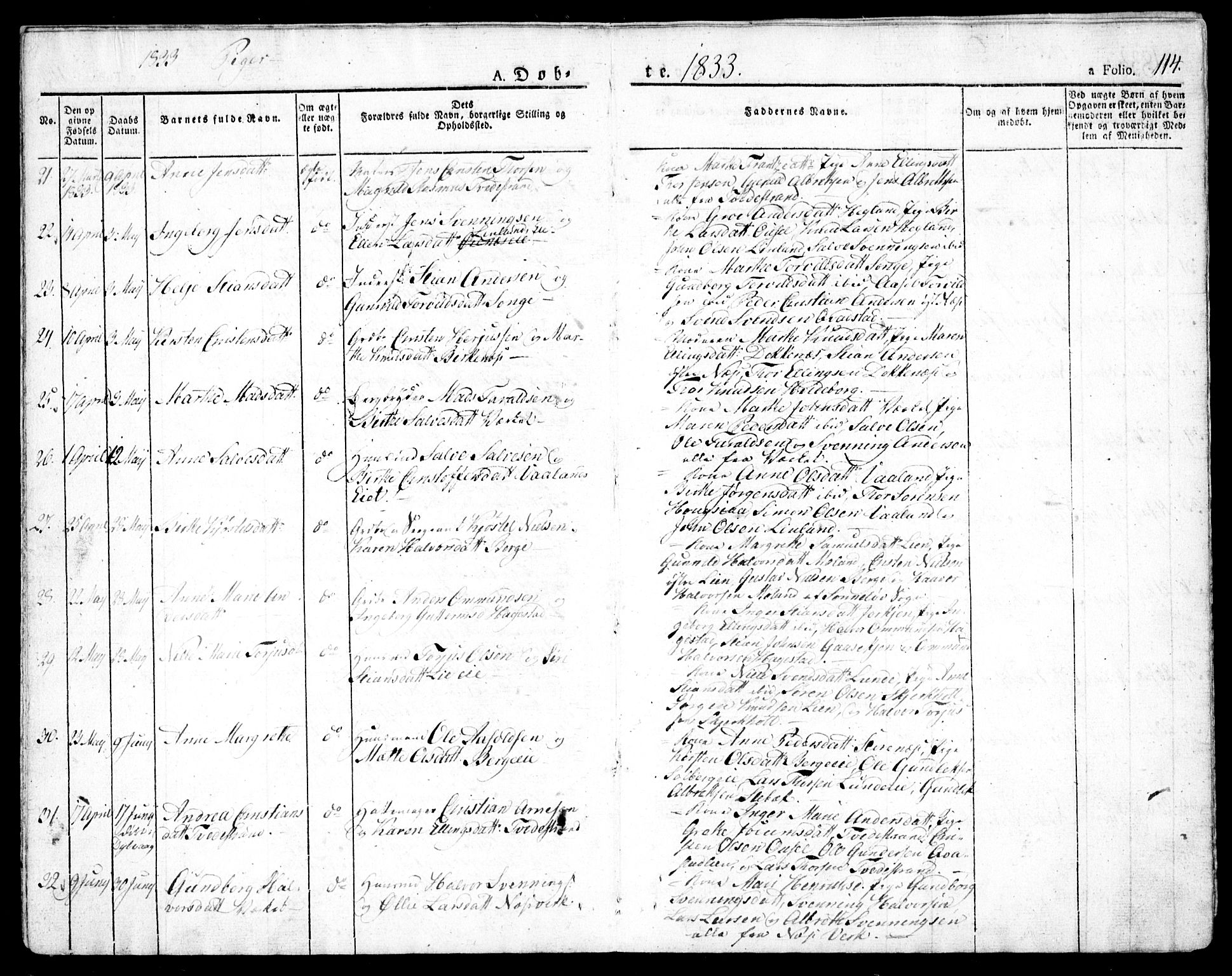 Holt sokneprestkontor, AV/SAK-1111-0021/F/Fa/L0006: Parish register (official) no. A 6, 1820-1835, p. 114