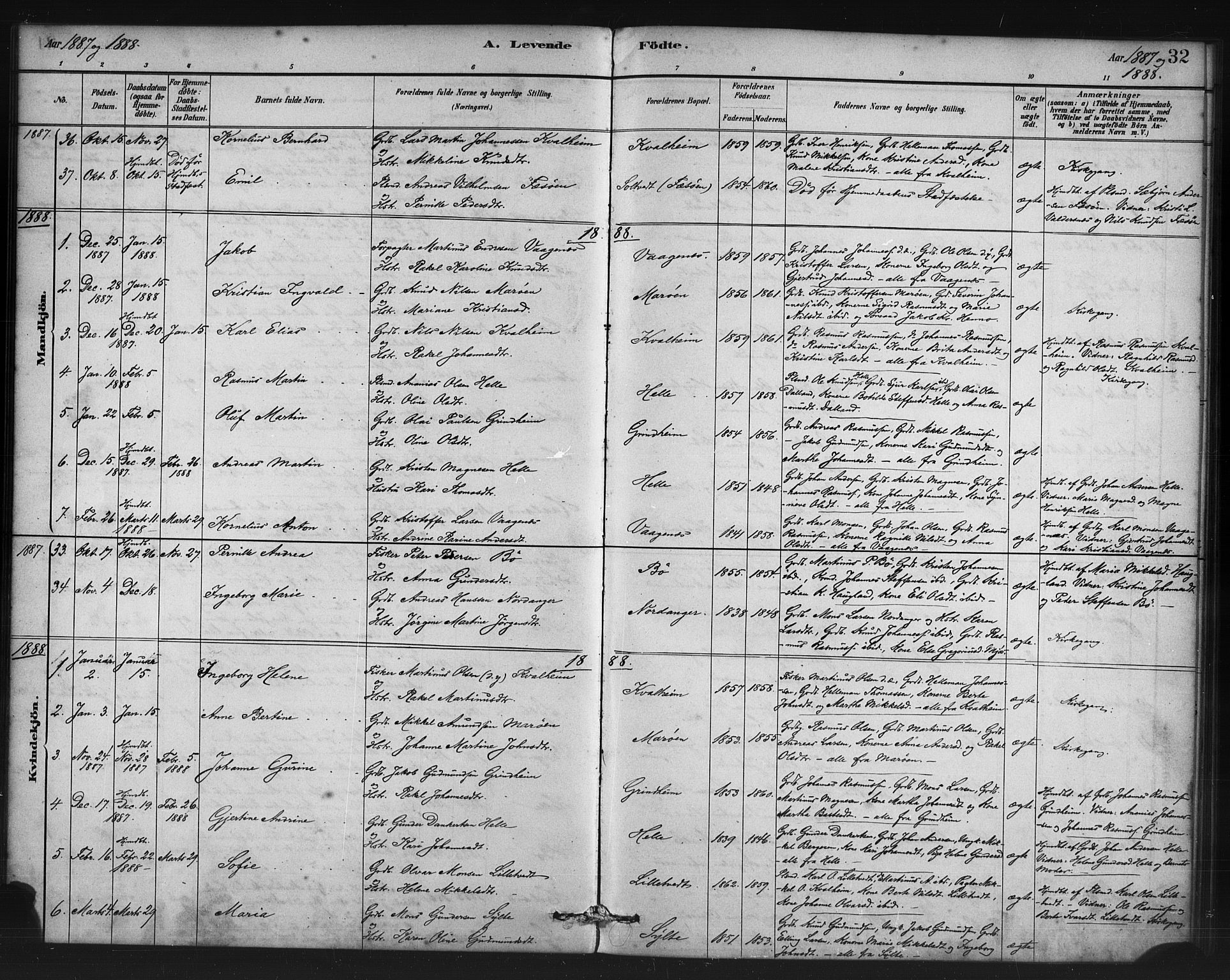 Manger sokneprestembete, SAB/A-76801/H/Haa: Parish register (official) no. C 1, 1881-1890, p. 32