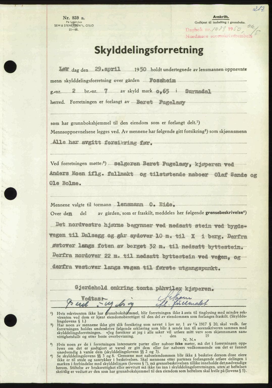 Nordmøre sorenskriveri, AV/SAT-A-4132/1/2/2Ca: Mortgage book no. A115, 1950-1950, Diary no: : 1638/1950