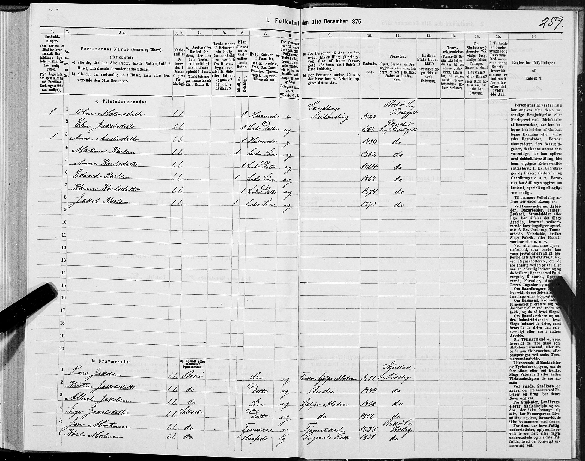 SAT, 1875 census for 1842P Skjerstad, 1875, p. 1259