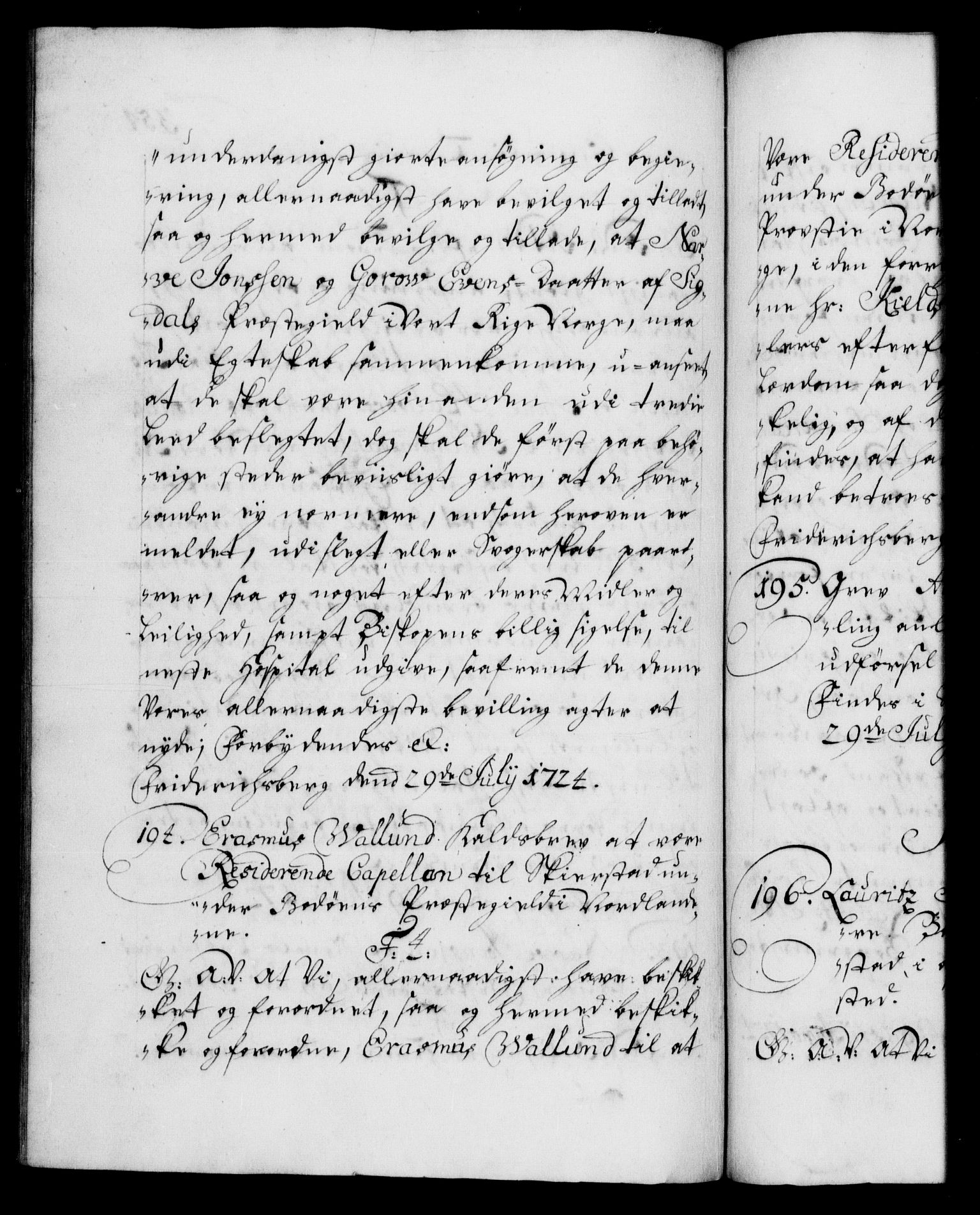 Danske Kanselli 1572-1799, AV/RA-EA-3023/F/Fc/Fca/Fcaa/L0024: Norske registre, 1723-1725, p. 354b