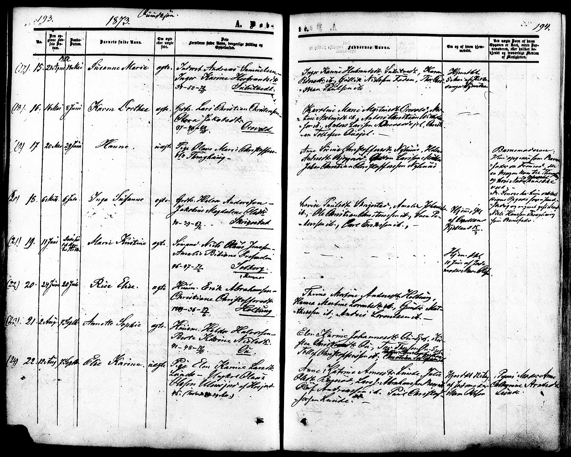 Ramnes kirkebøker, SAKO/A-314/F/Fa/L0006: Parish register (official) no. I 6, 1862-1877, p. 193-194