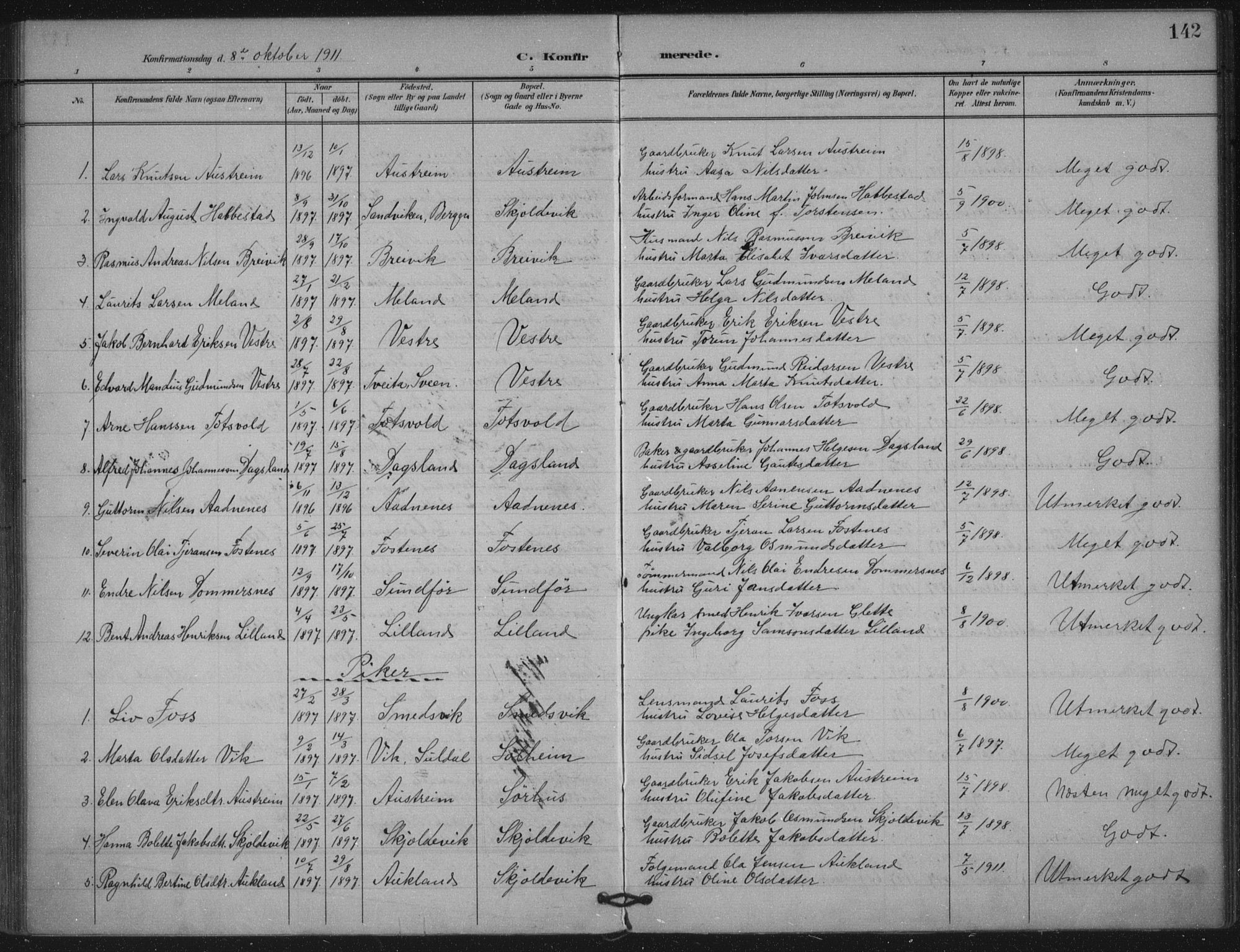 Skjold sokneprestkontor, AV/SAST-A-101847/H/Ha/Haa/L0011: Parish register (official) no. A 11, 1897-1914, p. 142