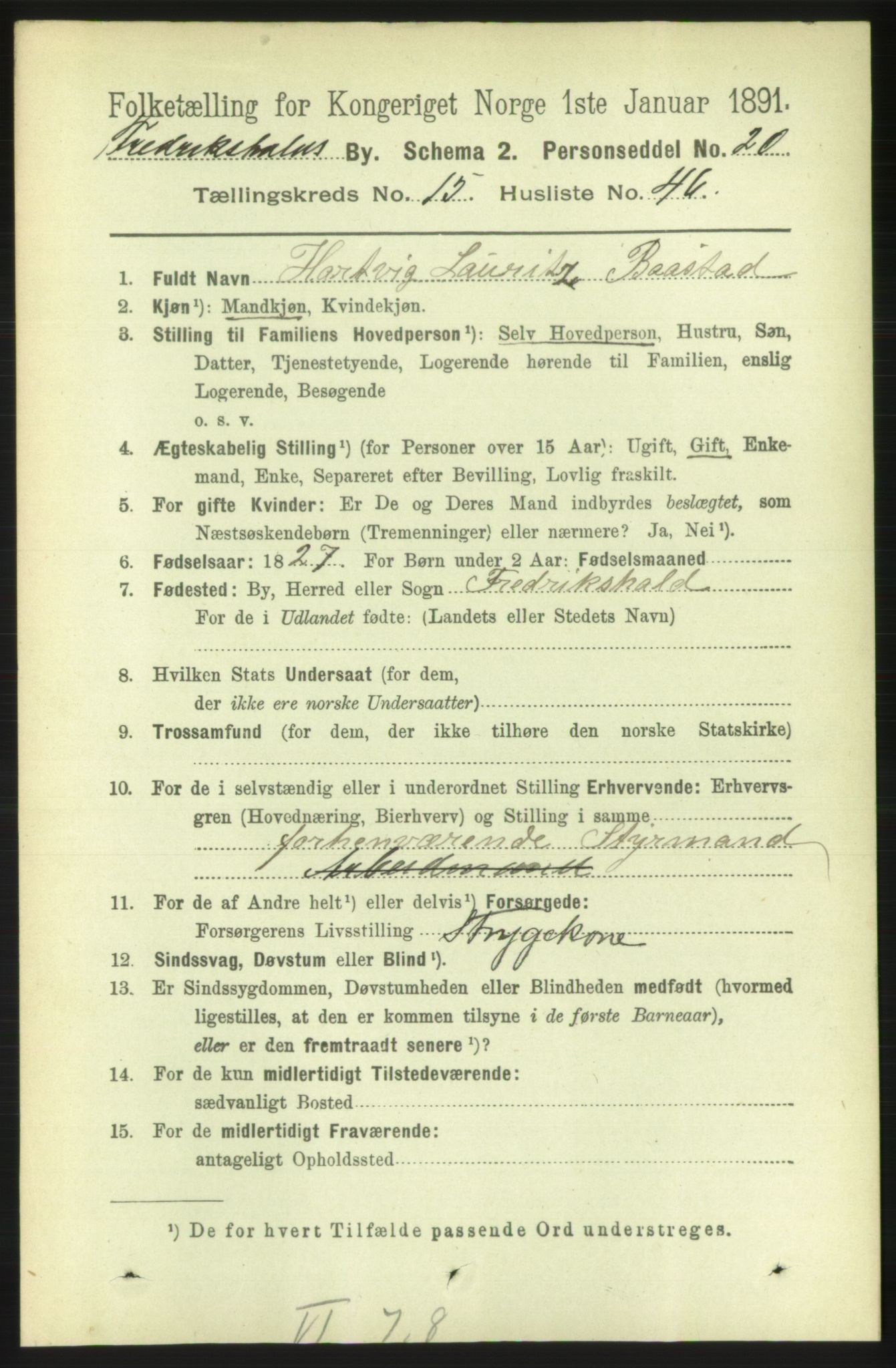 RA, 1891 census for 0101 Fredrikshald, 1891, p. 10010