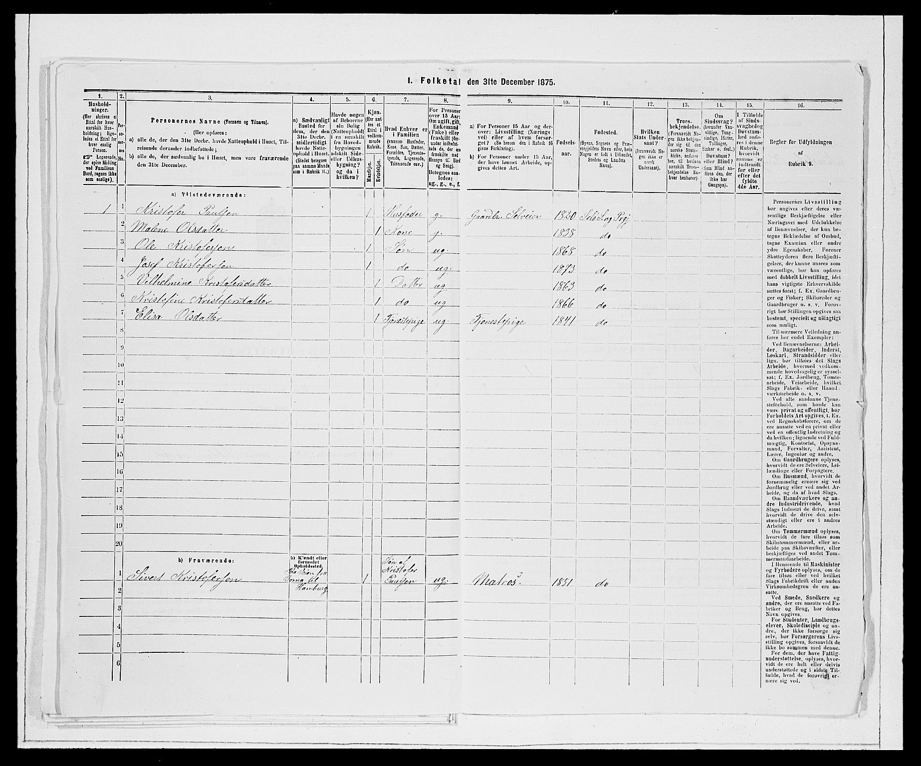 SAB, 1875 Census for 1441P Selje, 1875, p. 793