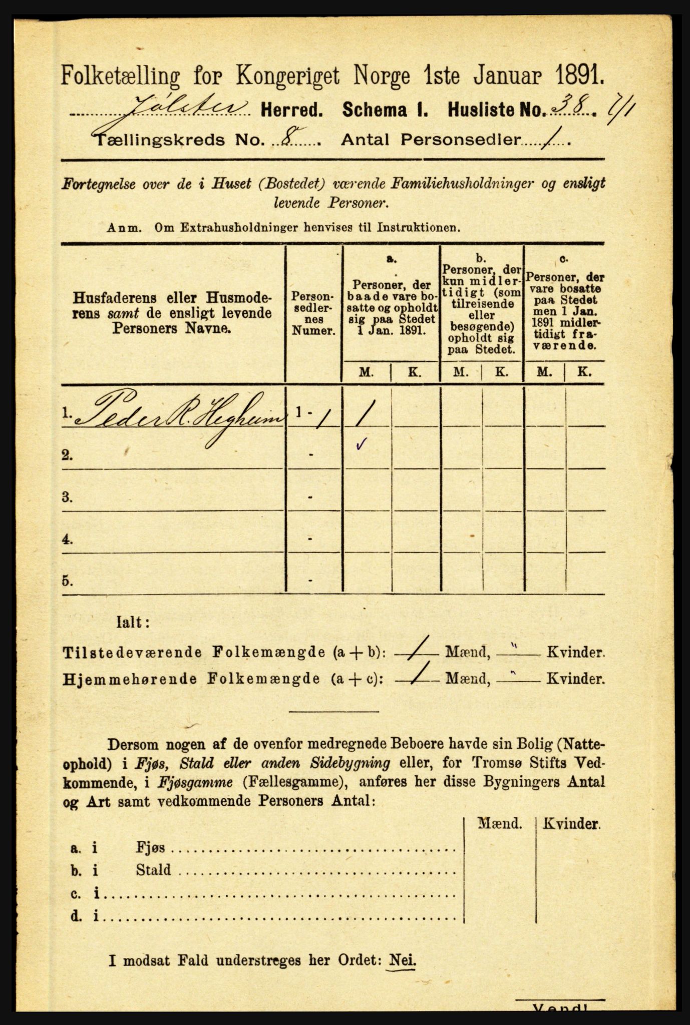 RA, 1891 census for 1431 Jølster, 1891, p. 2800