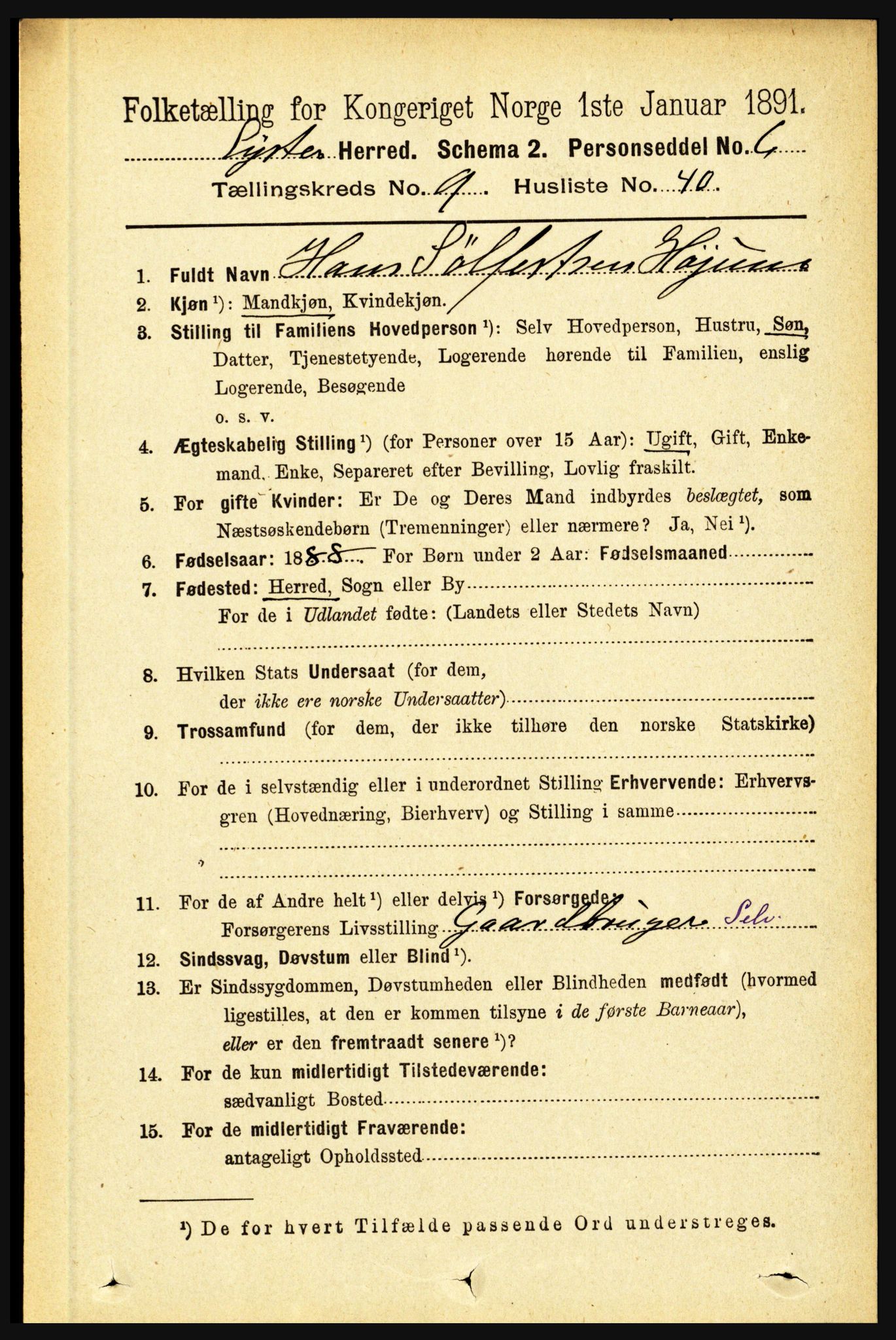 RA, 1891 census for 1426 Luster, 1891, p. 3001