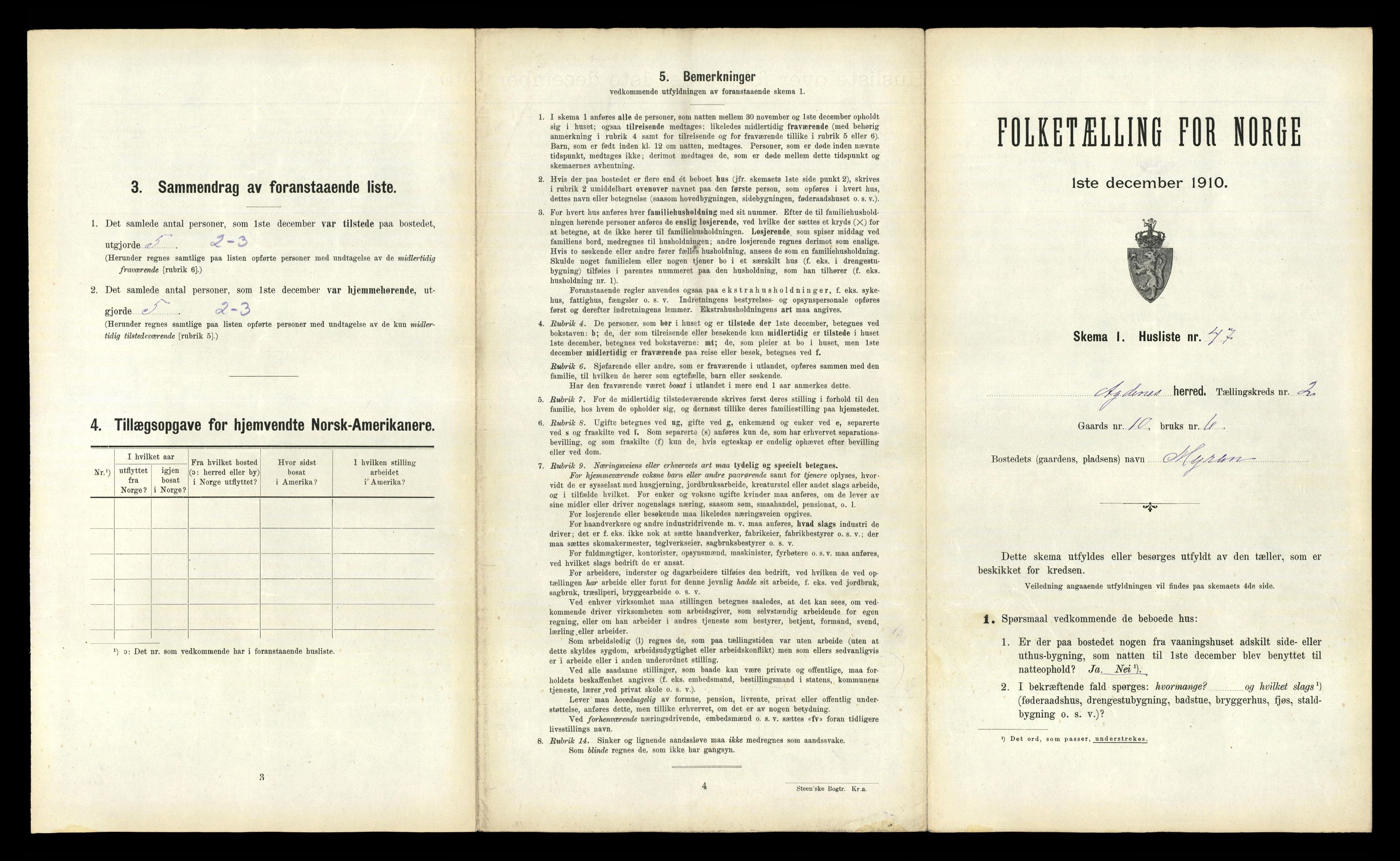 RA, 1910 census for Agdenes, 1910, p. 211