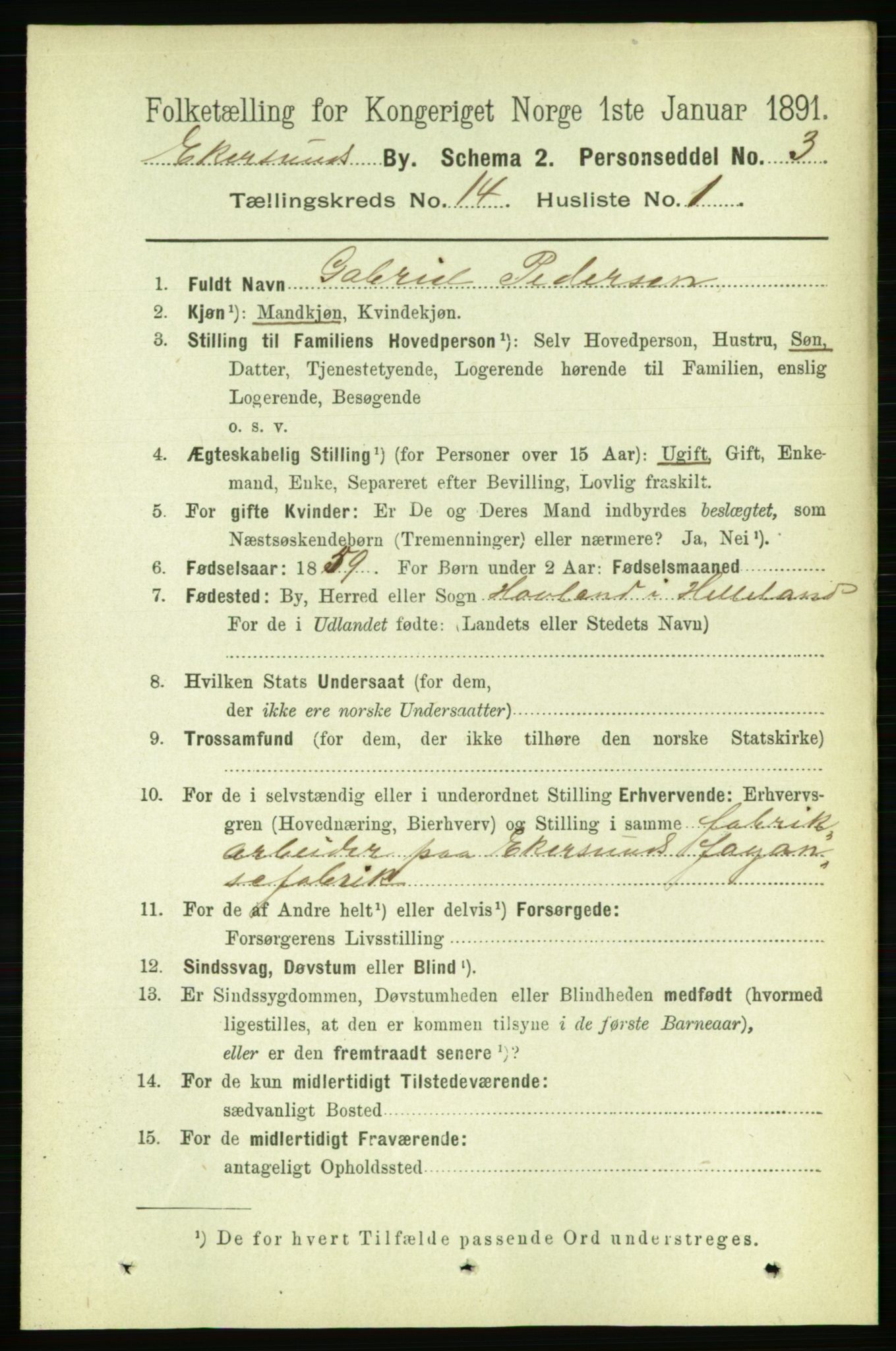 RA, 1891 census for 1101 Egersund, 1891, p. 2635