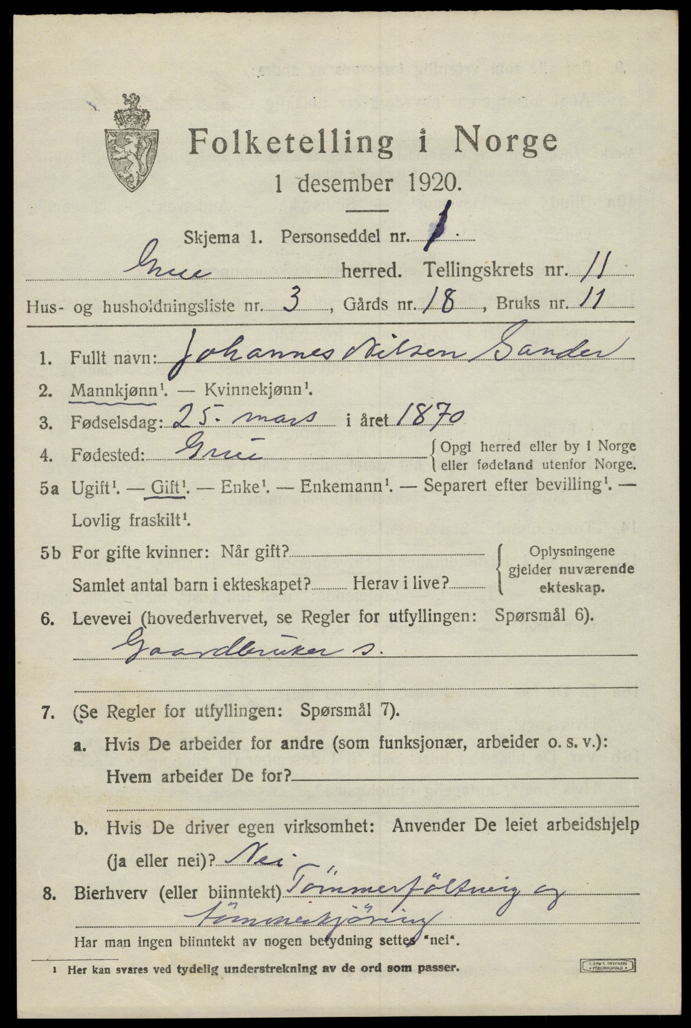 SAH, 1920 census for Grue, 1920, p. 9389
