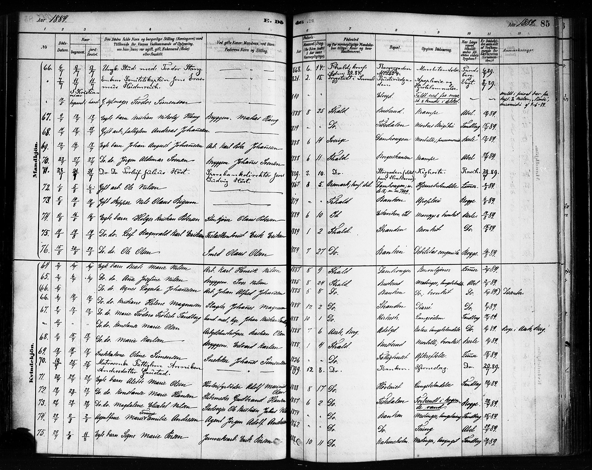 Halden prestekontor Kirkebøker, AV/SAO-A-10909/F/Fa/L0012: Parish register (official) no. I 12, 1878-1889, p. 85