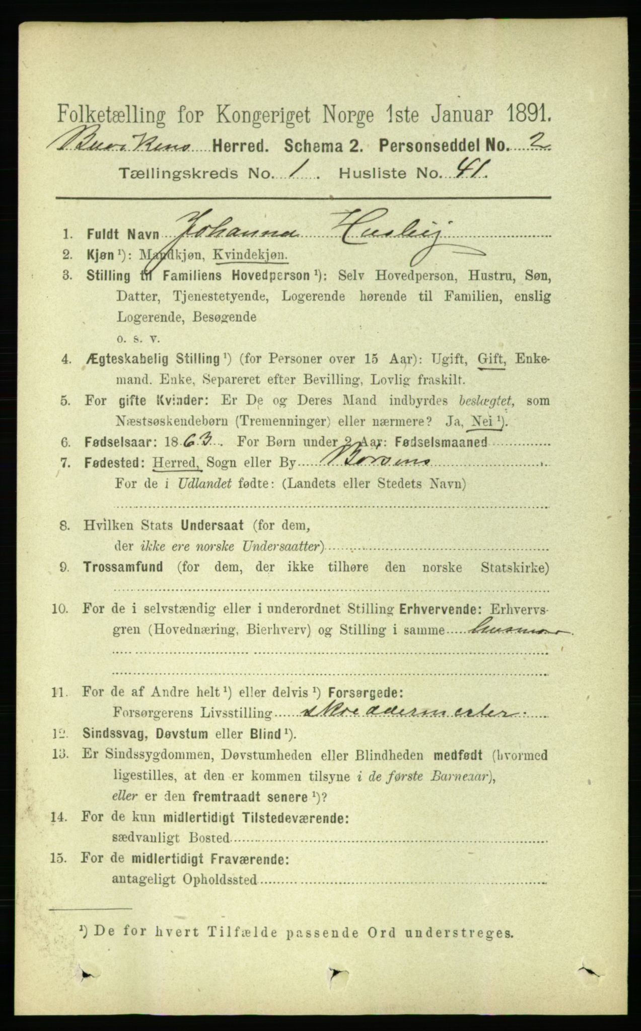 RA, 1891 census for 1656 Buvik, 1891, p. 284